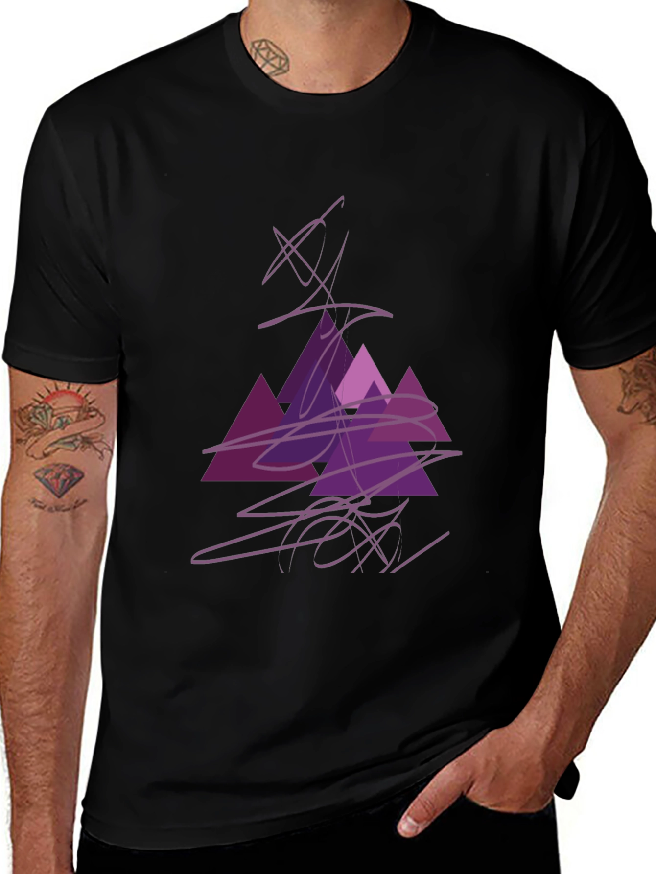 Variant 12 of Abstract Purple Geometric Graphic Print Black T-Shirt