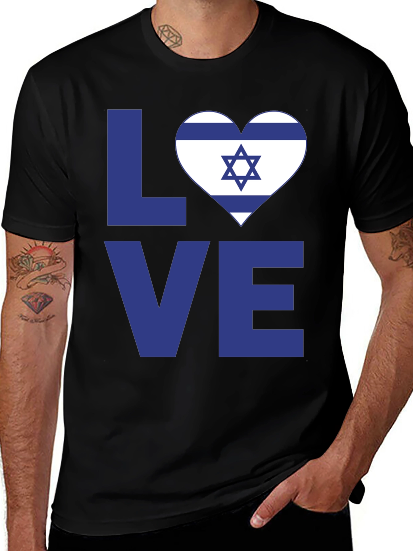 Israel Love Heart Graphic T-Shirt - Black Cotton Tee