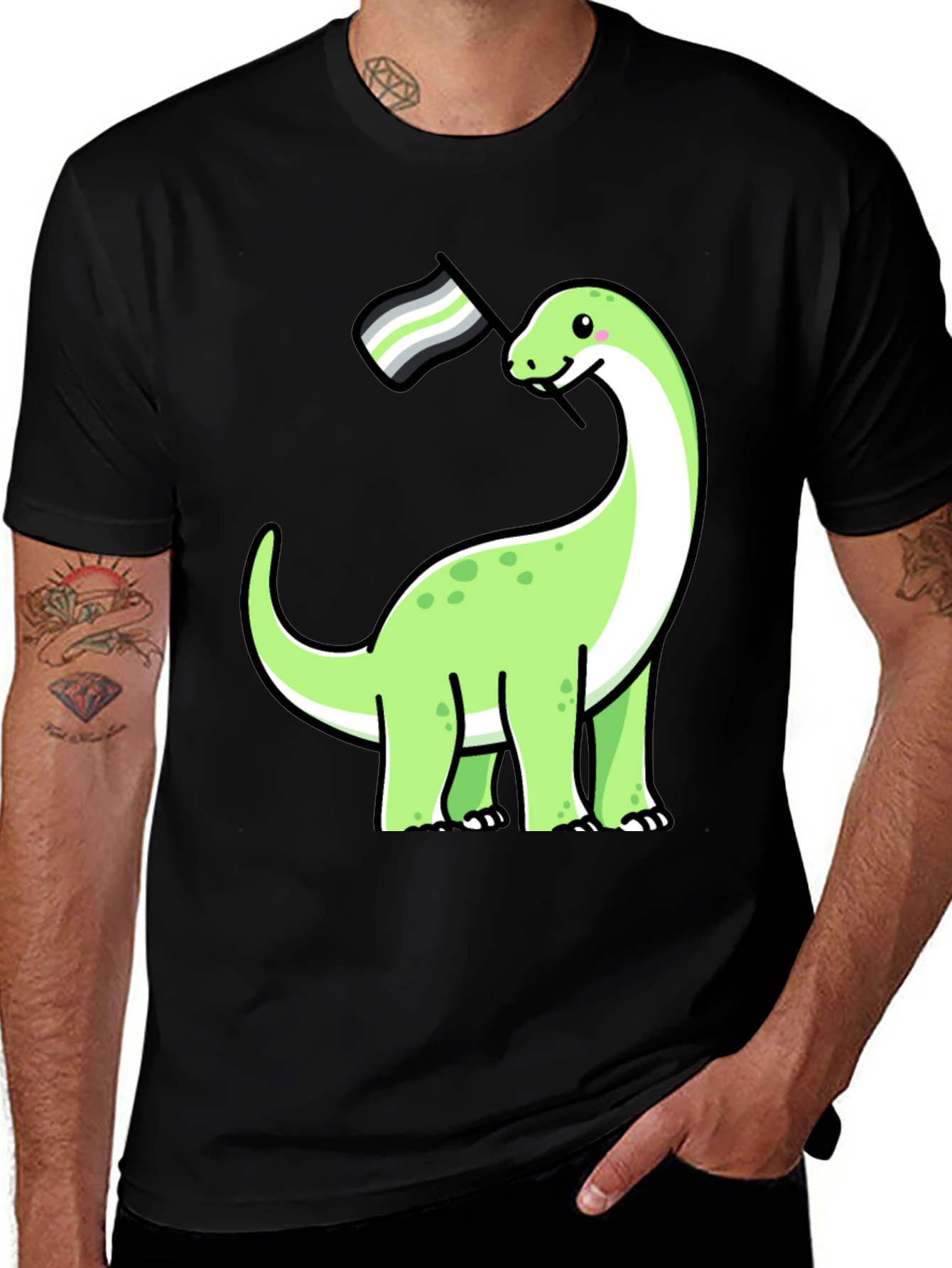 Variant 9 of Aromantic Dino T-Shirt - Black Cotton Tee