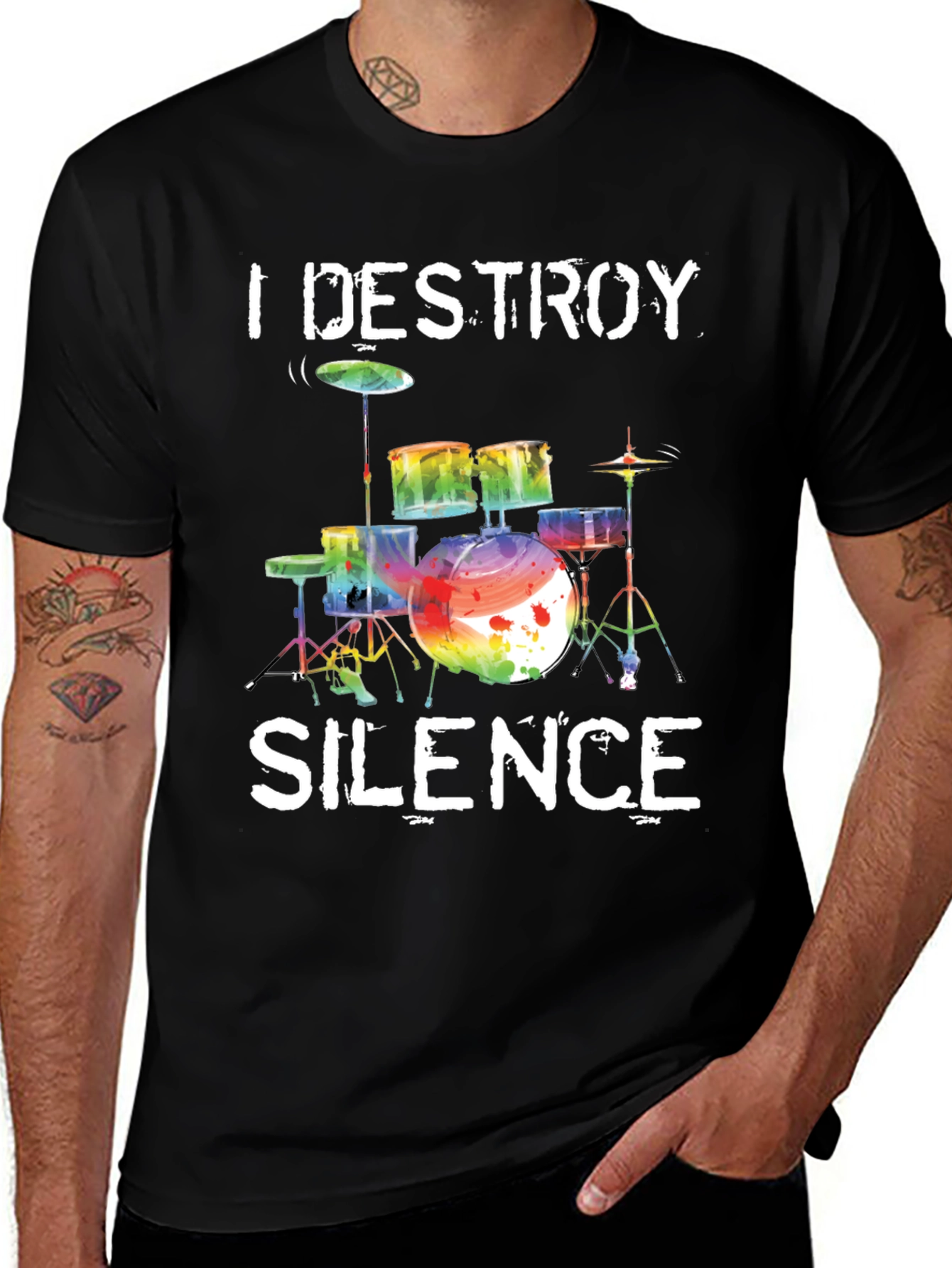Variant 2 of I Destroy Silence Drummer Graphic Tee
