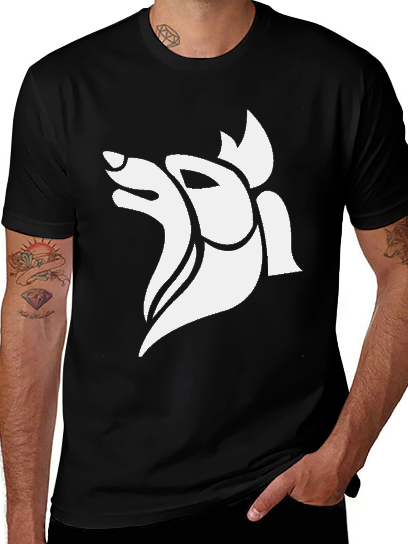 Variant 21 of Abstract Wolf Graphic Tee - Black Cotton Blend