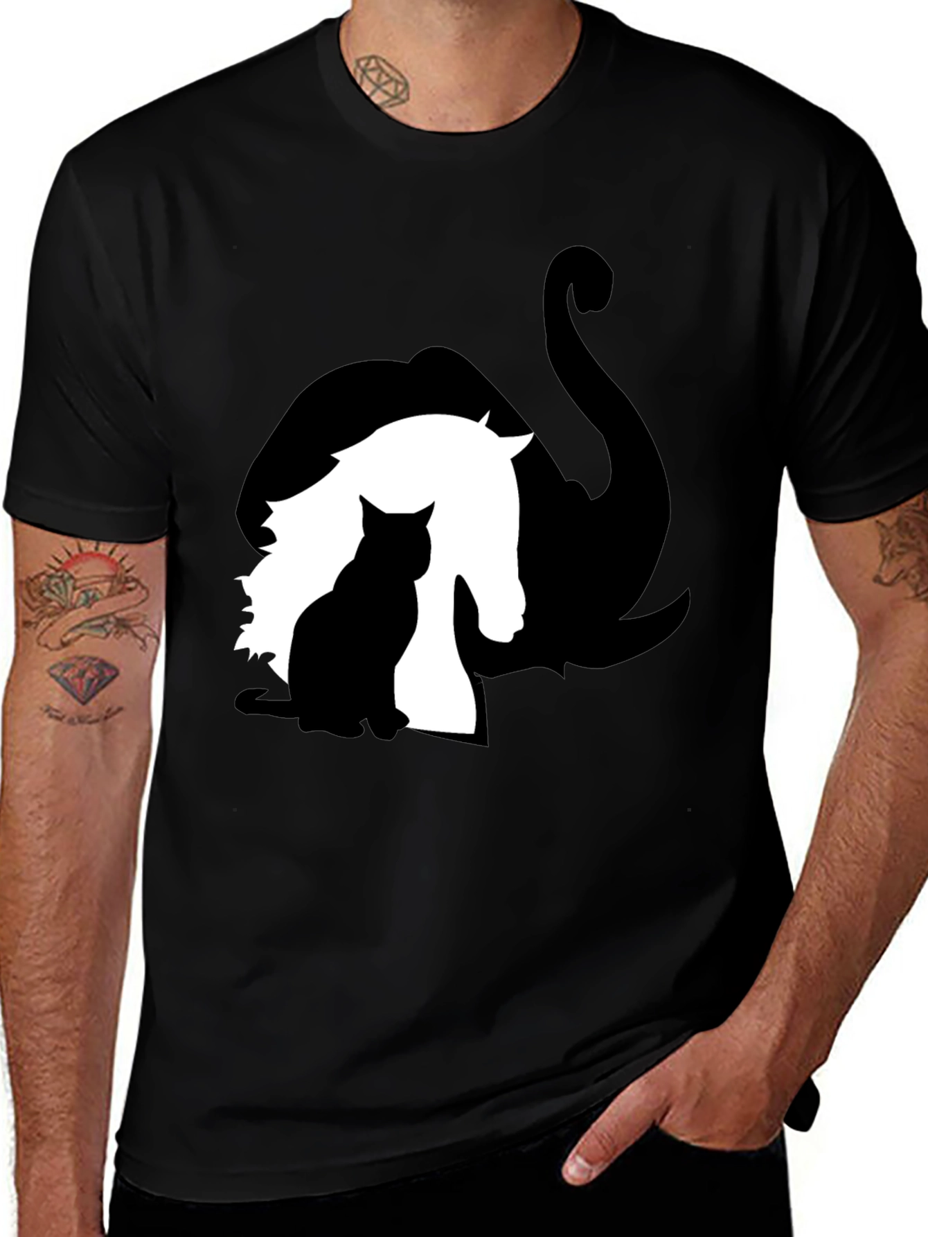 Yin Yang Animal Tee - Cat, Horse, Swan Design