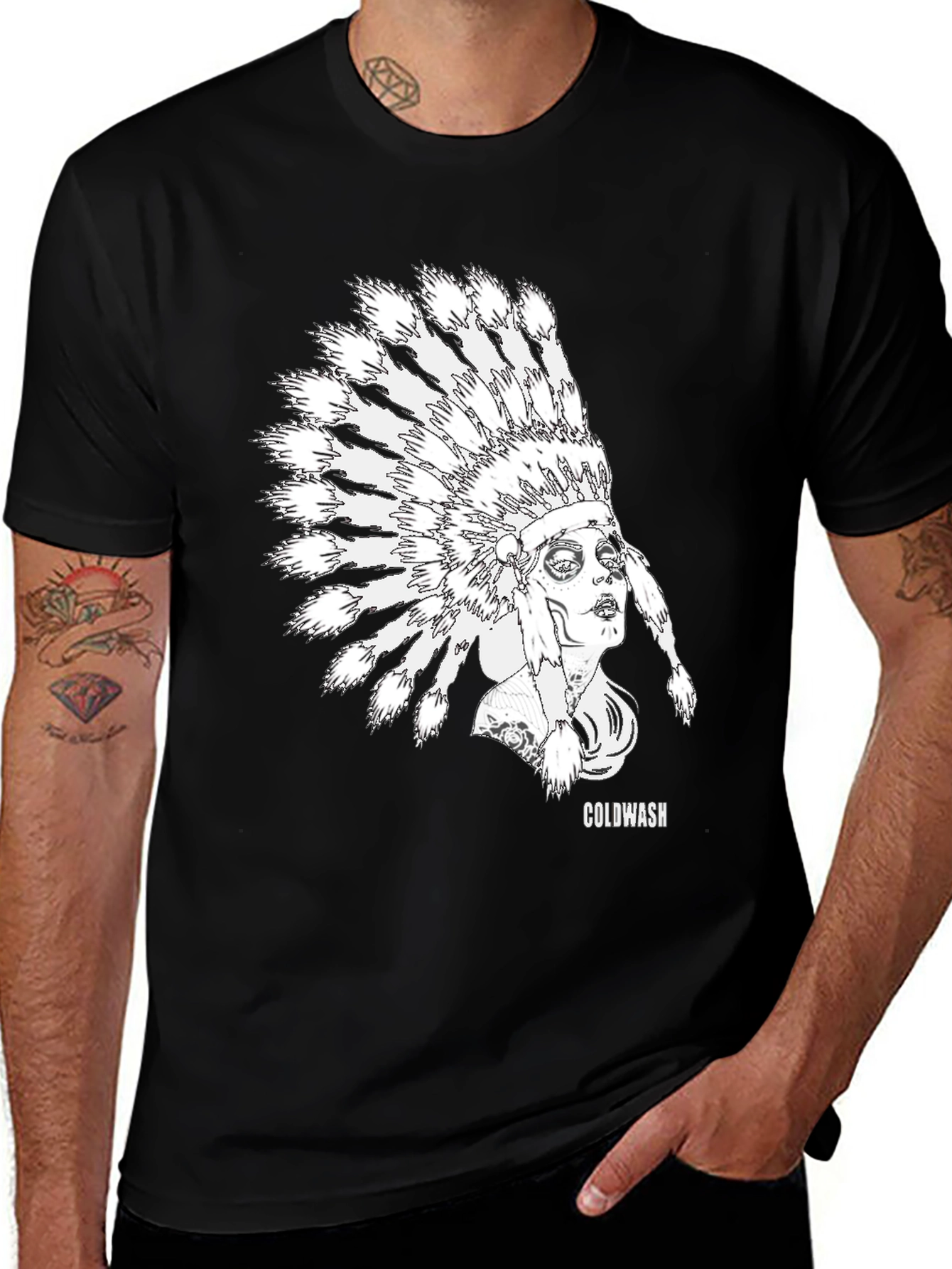 Variant 15 of Black Coldwash Chief Headdress Graphic Tee