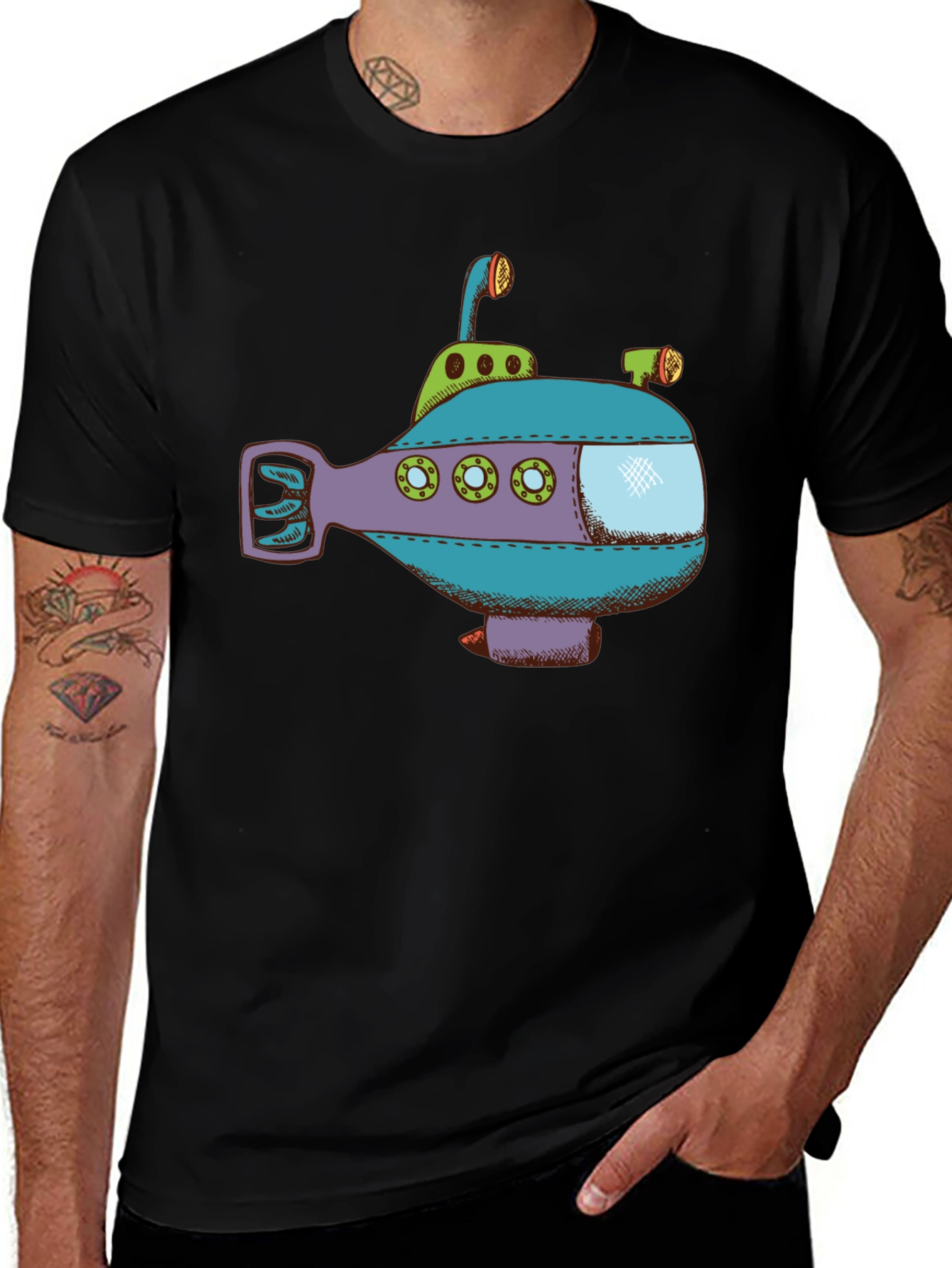 Submarine Graphic Print Crew Neck T-Shirt