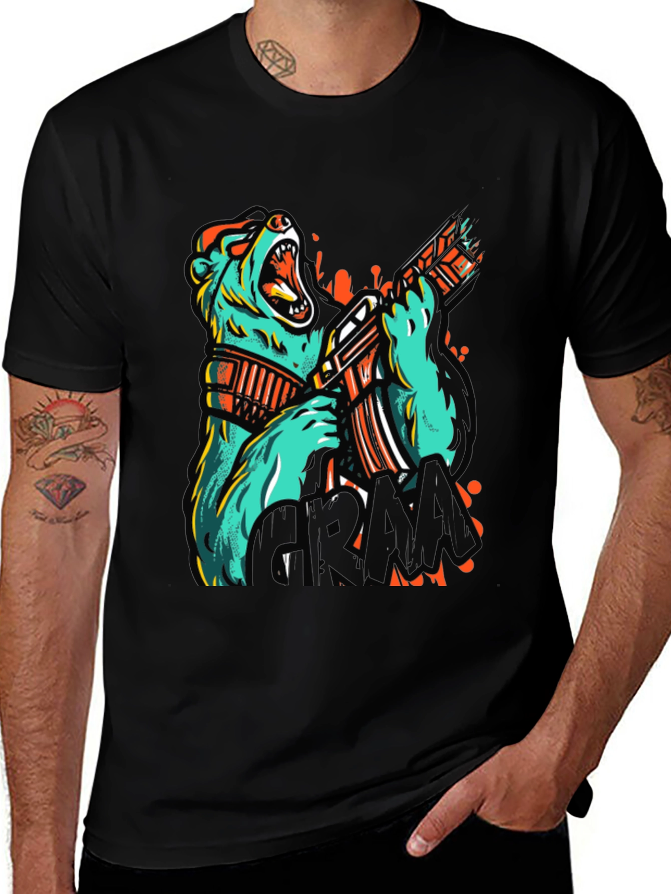 Variant 27 of Bear with Gun Graphic T-Shirt - Cool Design!