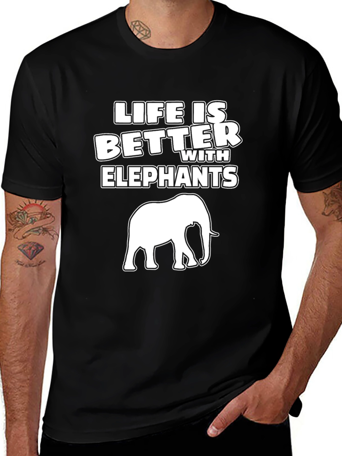 Variant 15 of Life is Better With Elephants Black T-Shirt