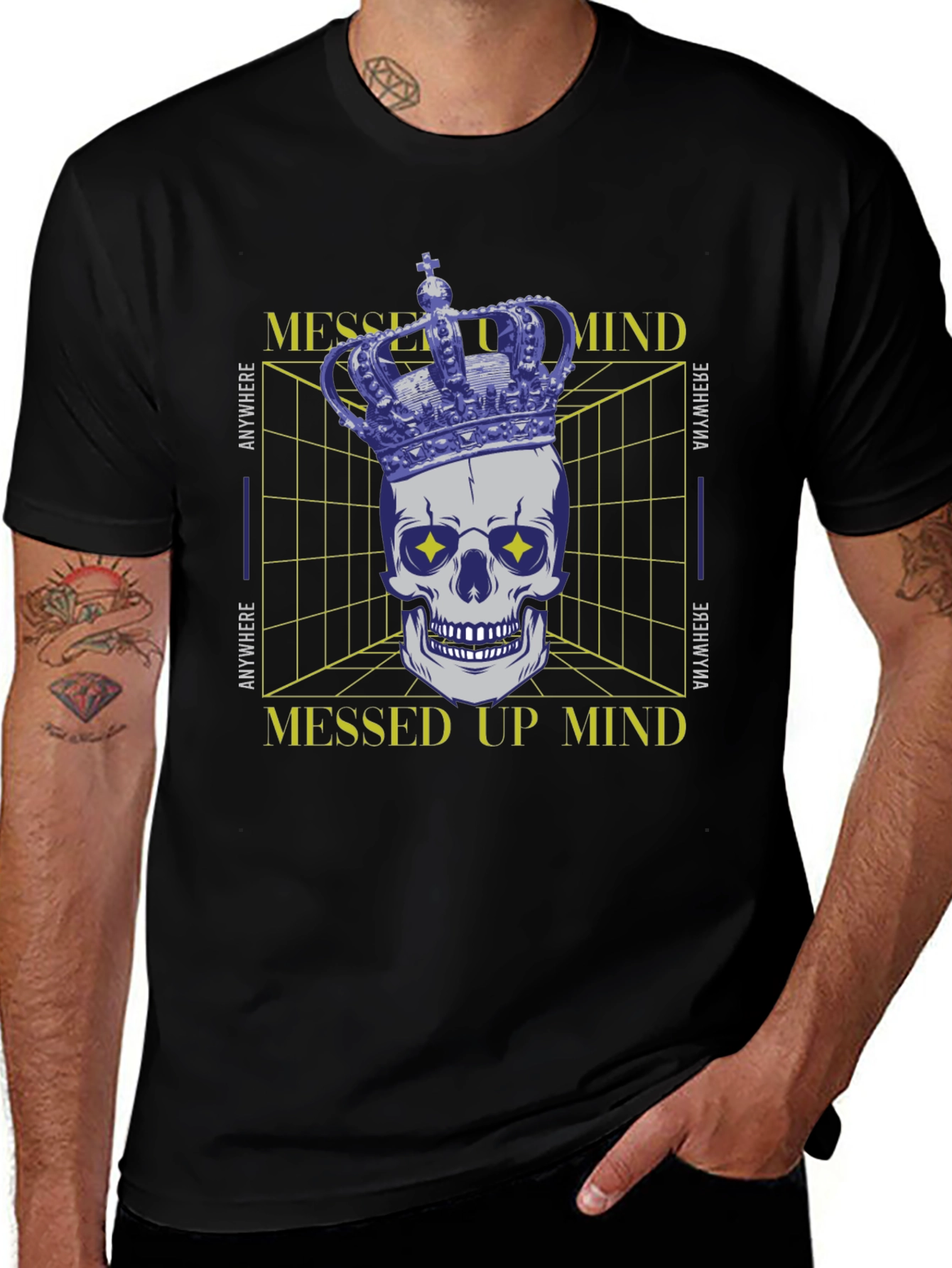 Variant 29 of Messed Up Mind Graphic T-Shirt - Crown Skull Design