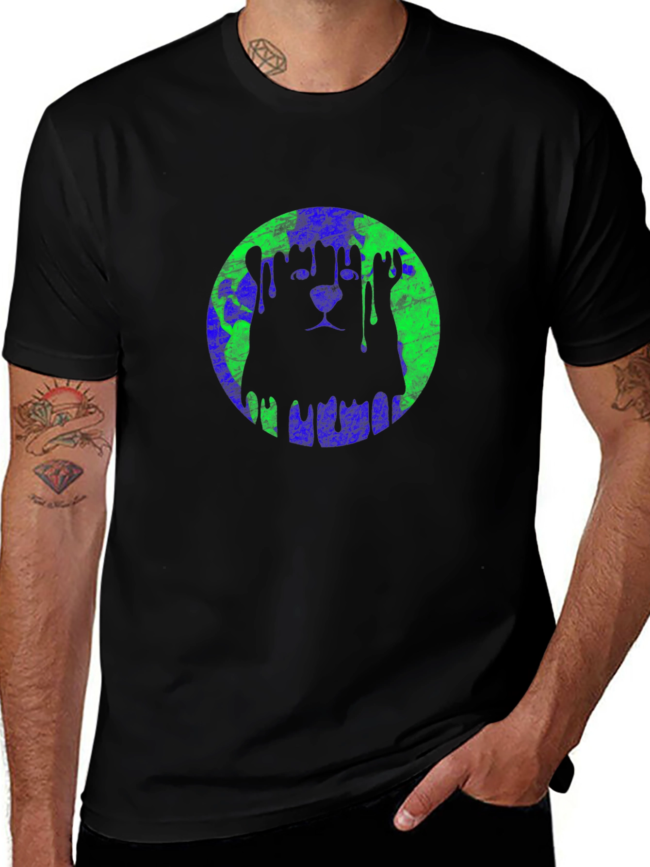 Variant 13 of Graphic Lion Earth Drip Men's Black T-Shirt