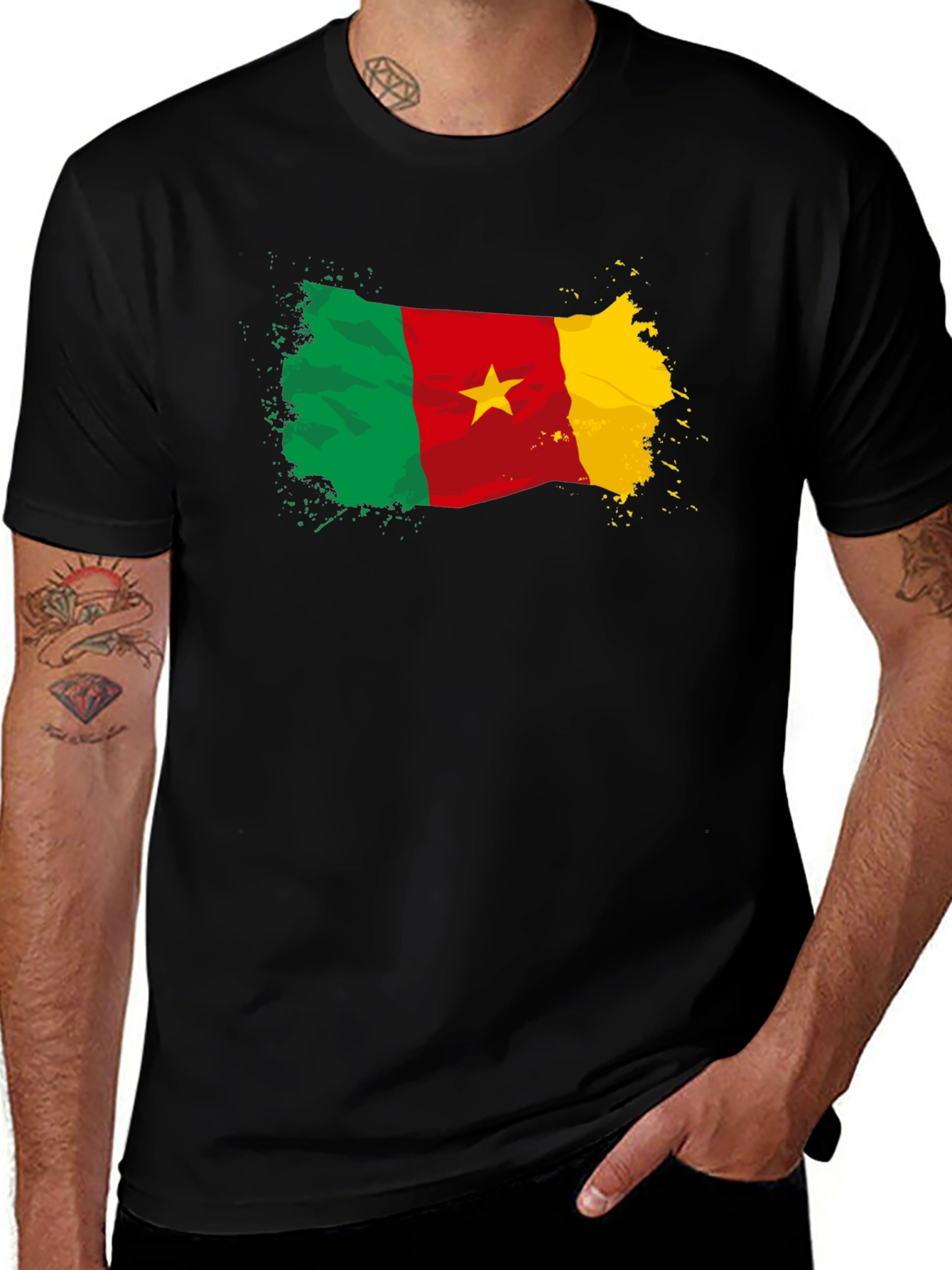 Cameroon Flag T-Shirt - Black Crew Neck Tee
