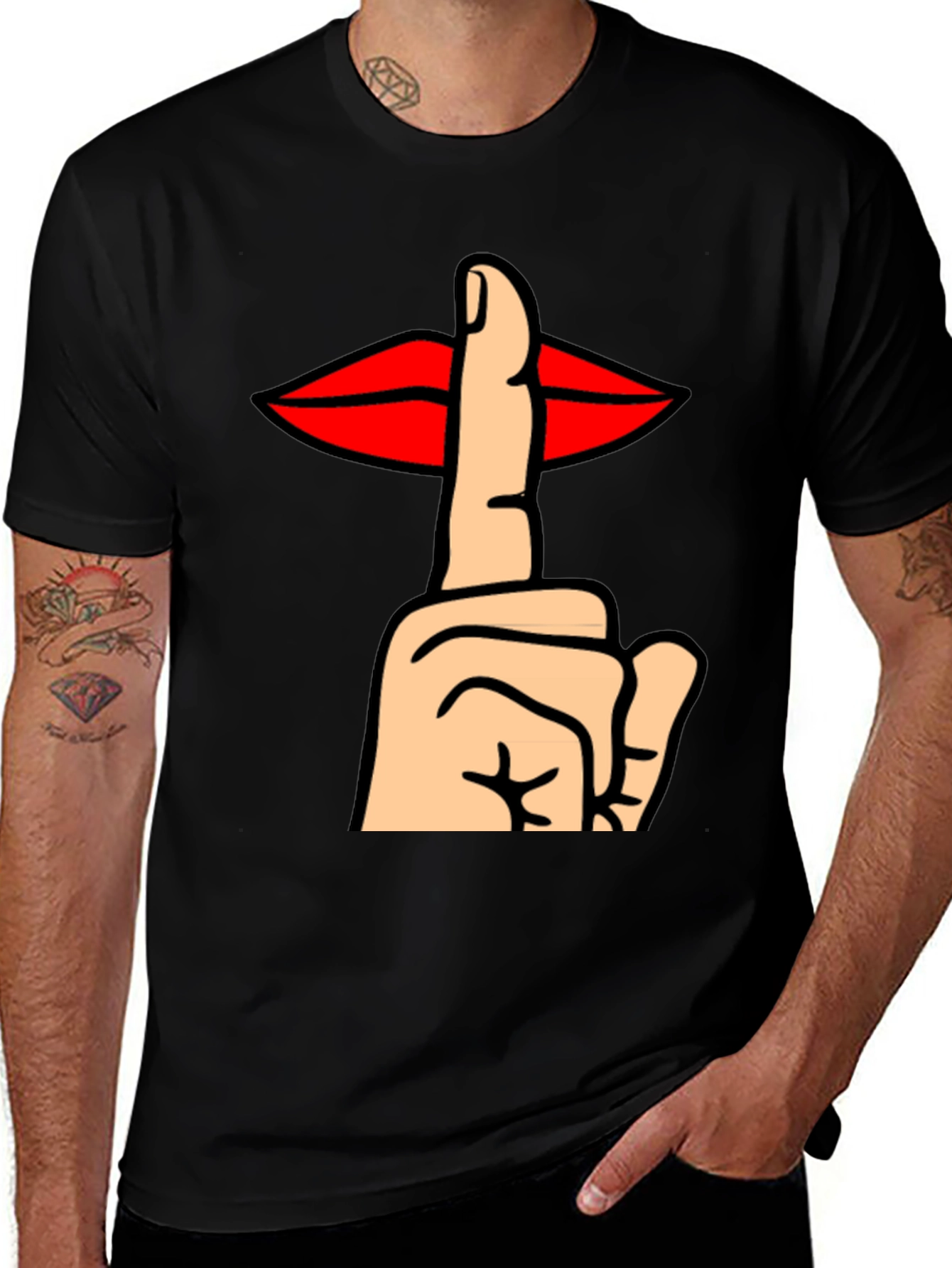 Variant 17 of Shhh! Graphic Tee - Lips & Finger Gesture T-Shirt