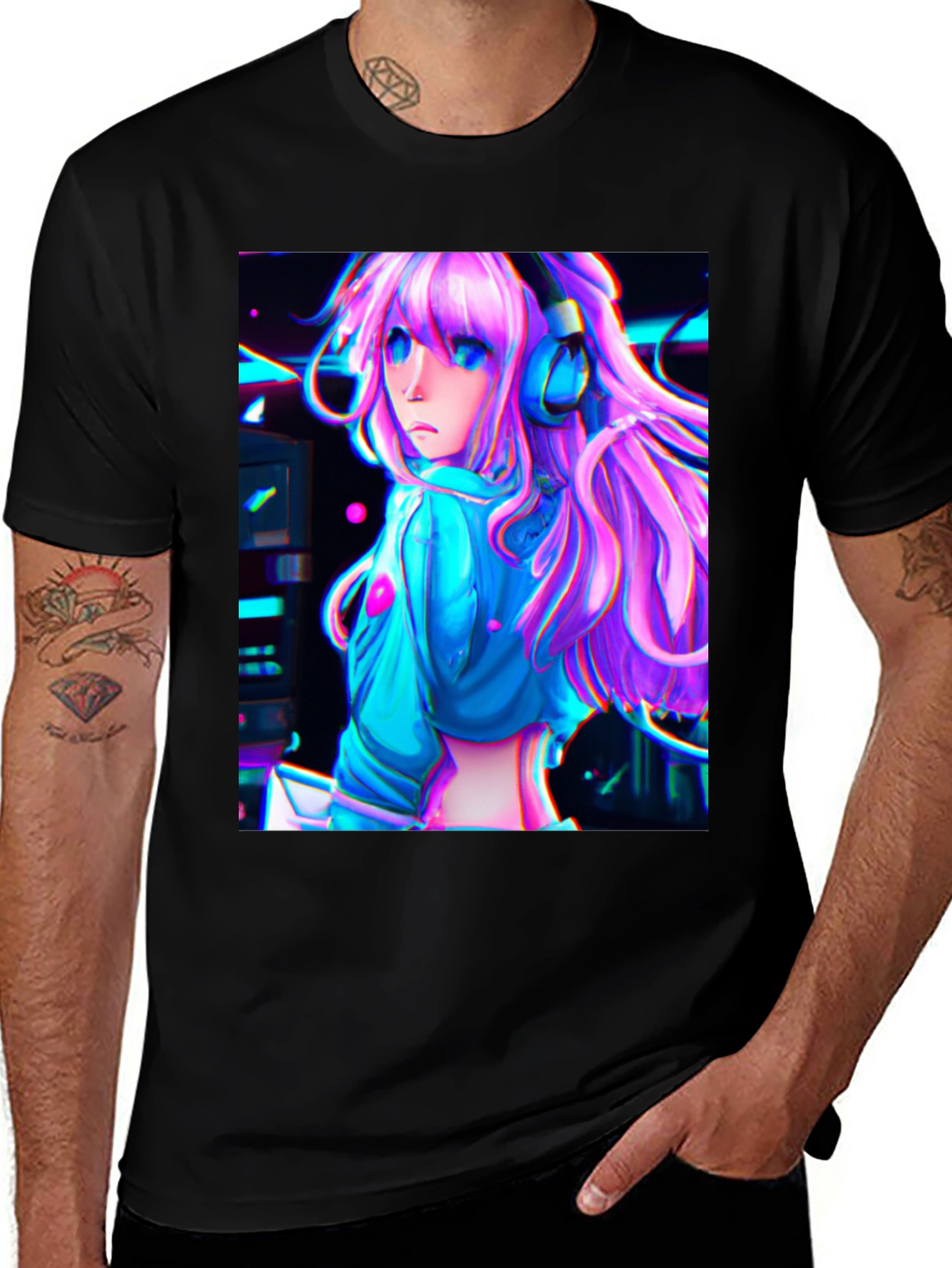 Variant 16 of Anime Girl Graphic Tee - Black Cotton