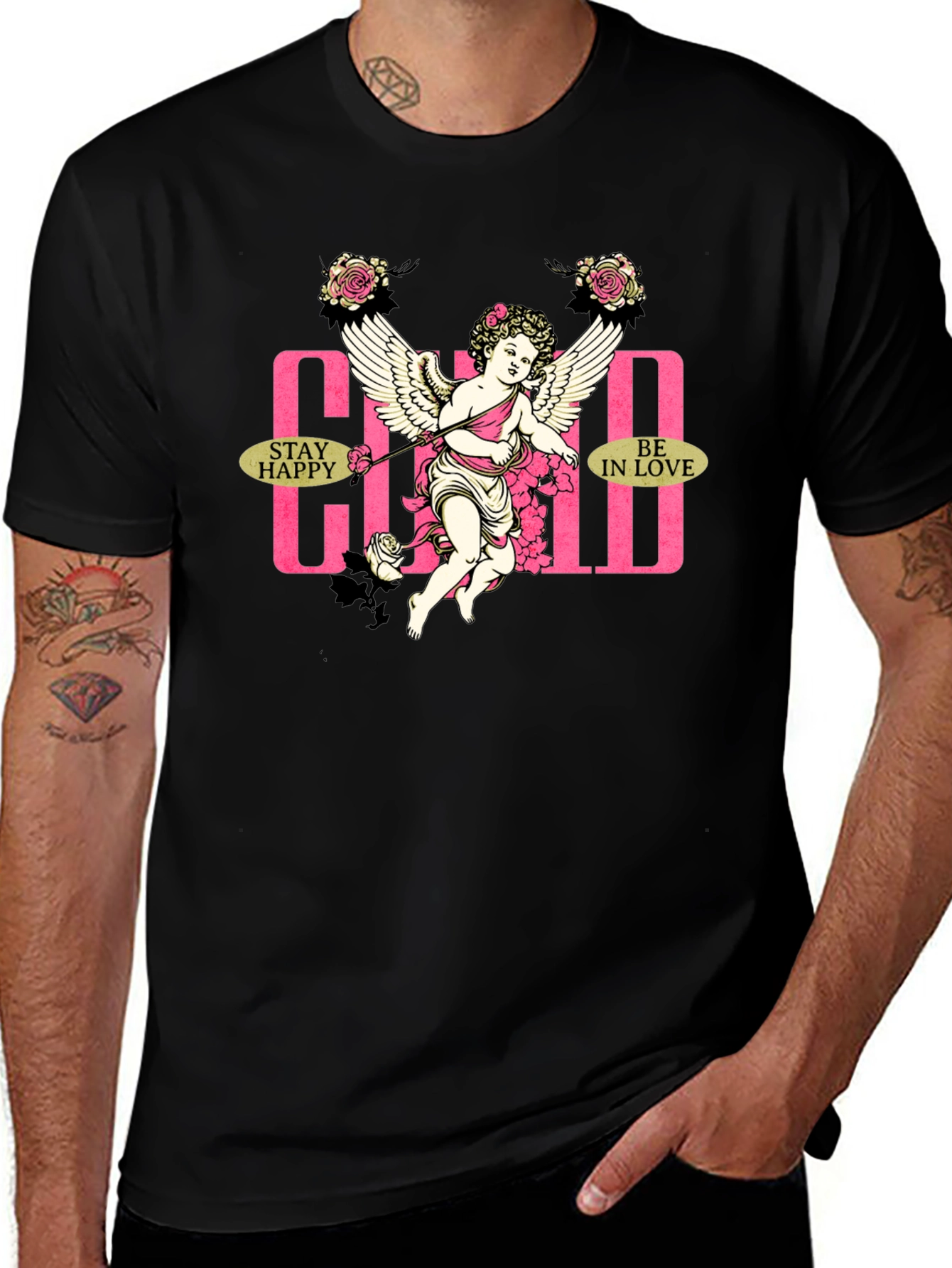 Variant 26 of Cupid Graphic T-Shirt - Stay Happy Be In Love Design