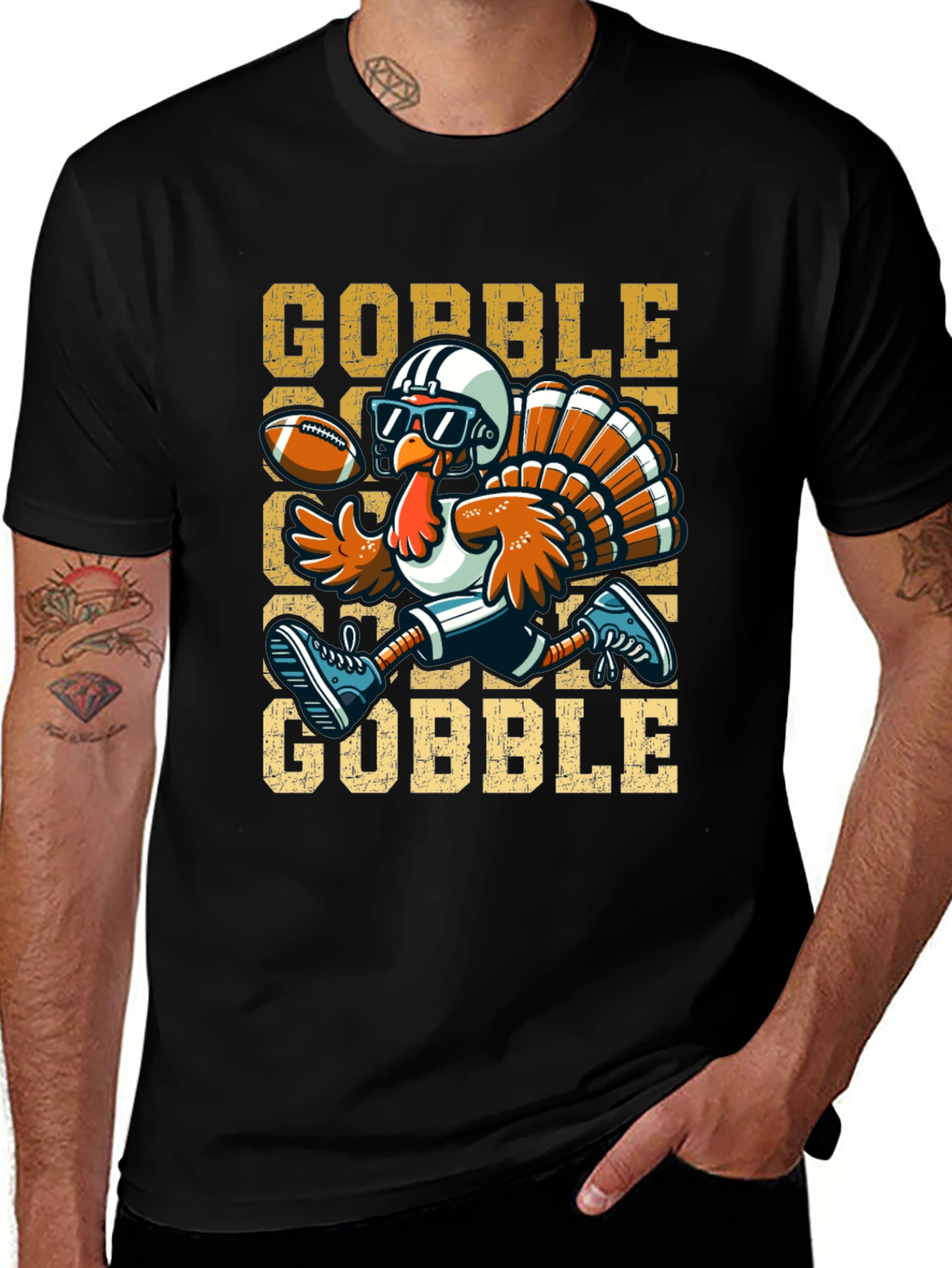 Variant 2 of Gobble Football Turkey Graphic Tee