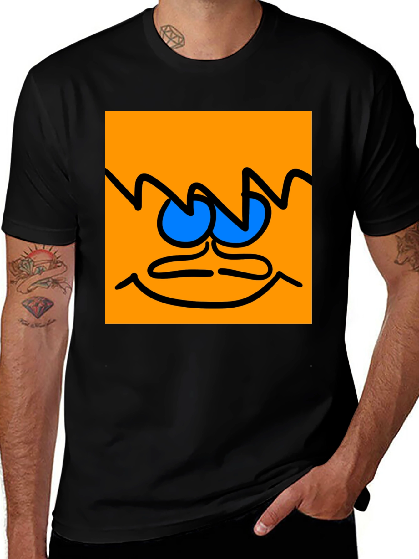 Variant 7 of Orange Face Graphic Tee - Unique Design, Black T-Shirt