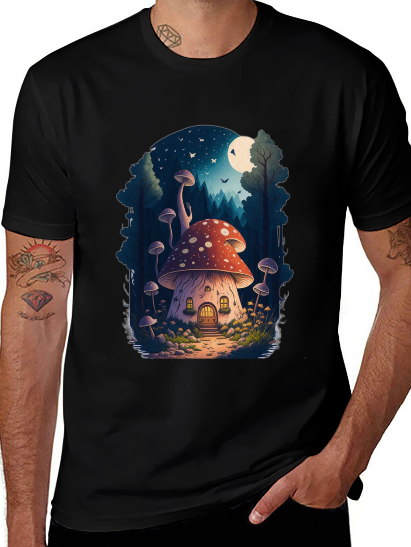 Variant 25 of Mushroom House T-Shirt - Whimsical Forest Design