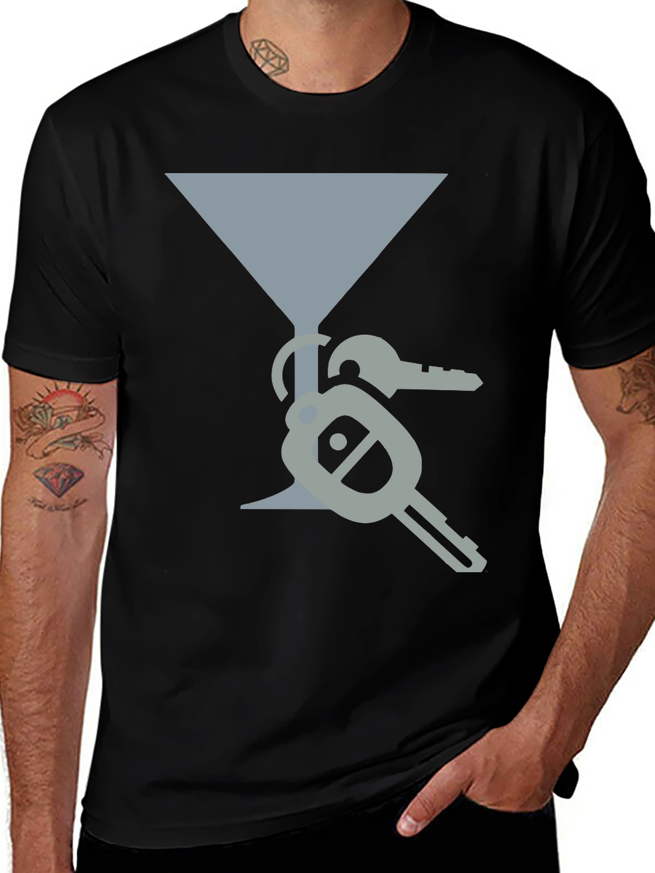 Black Martini Glass & Keys Graphic Tee main image