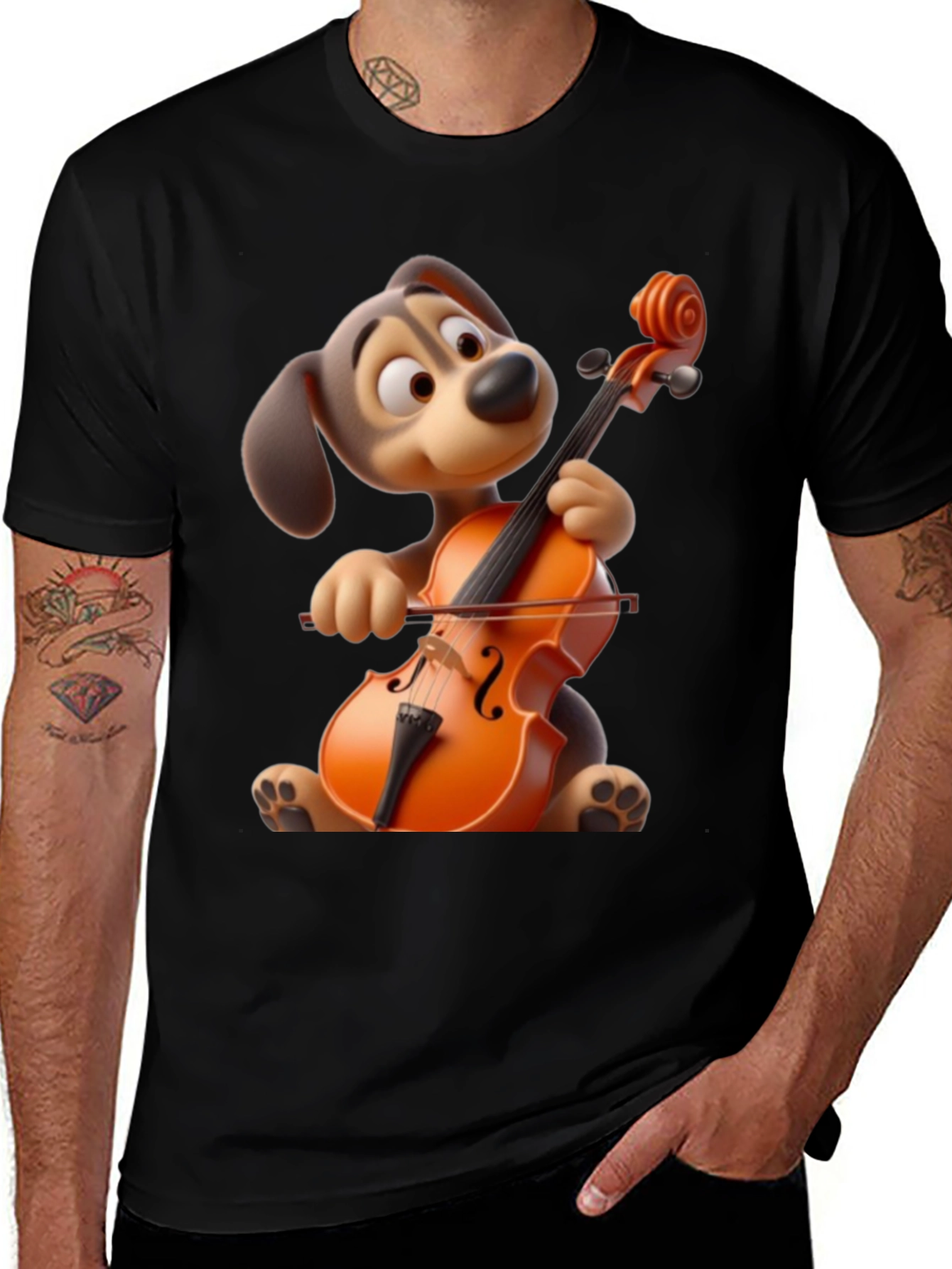Variant 26 of Dog Playing Cello Graphic Tee - Cartoon Style