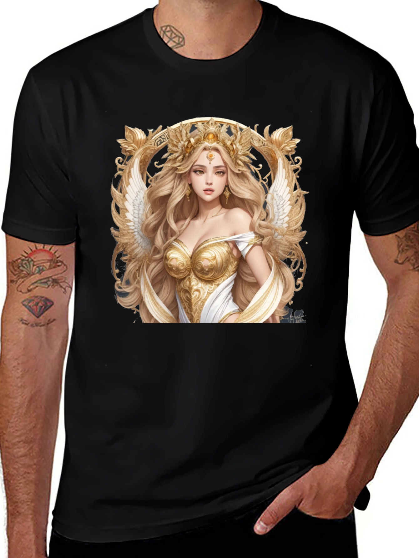 Angelic Goddess Graphic Tee - Black