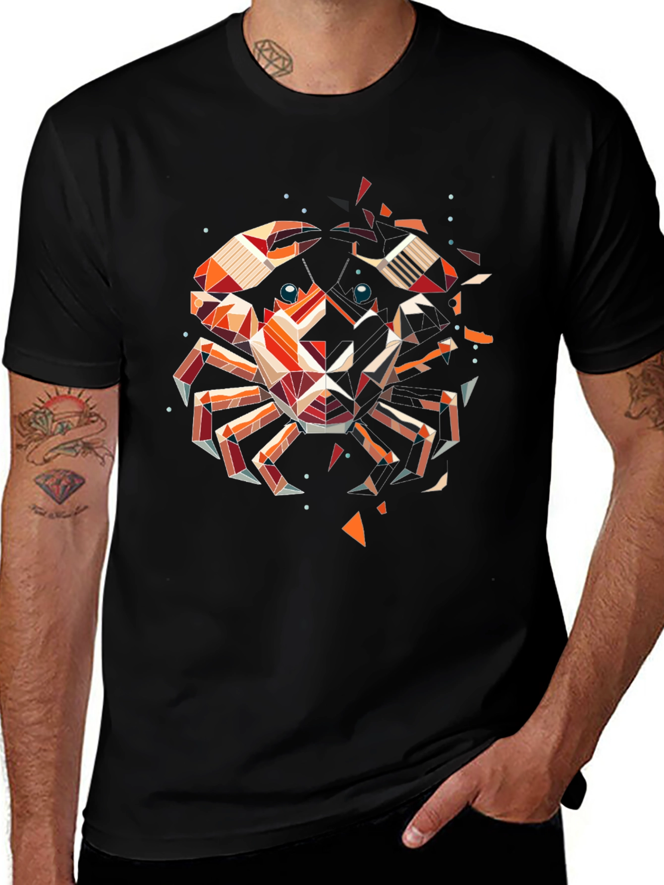 Geometric Crab Graphic Tee - Black