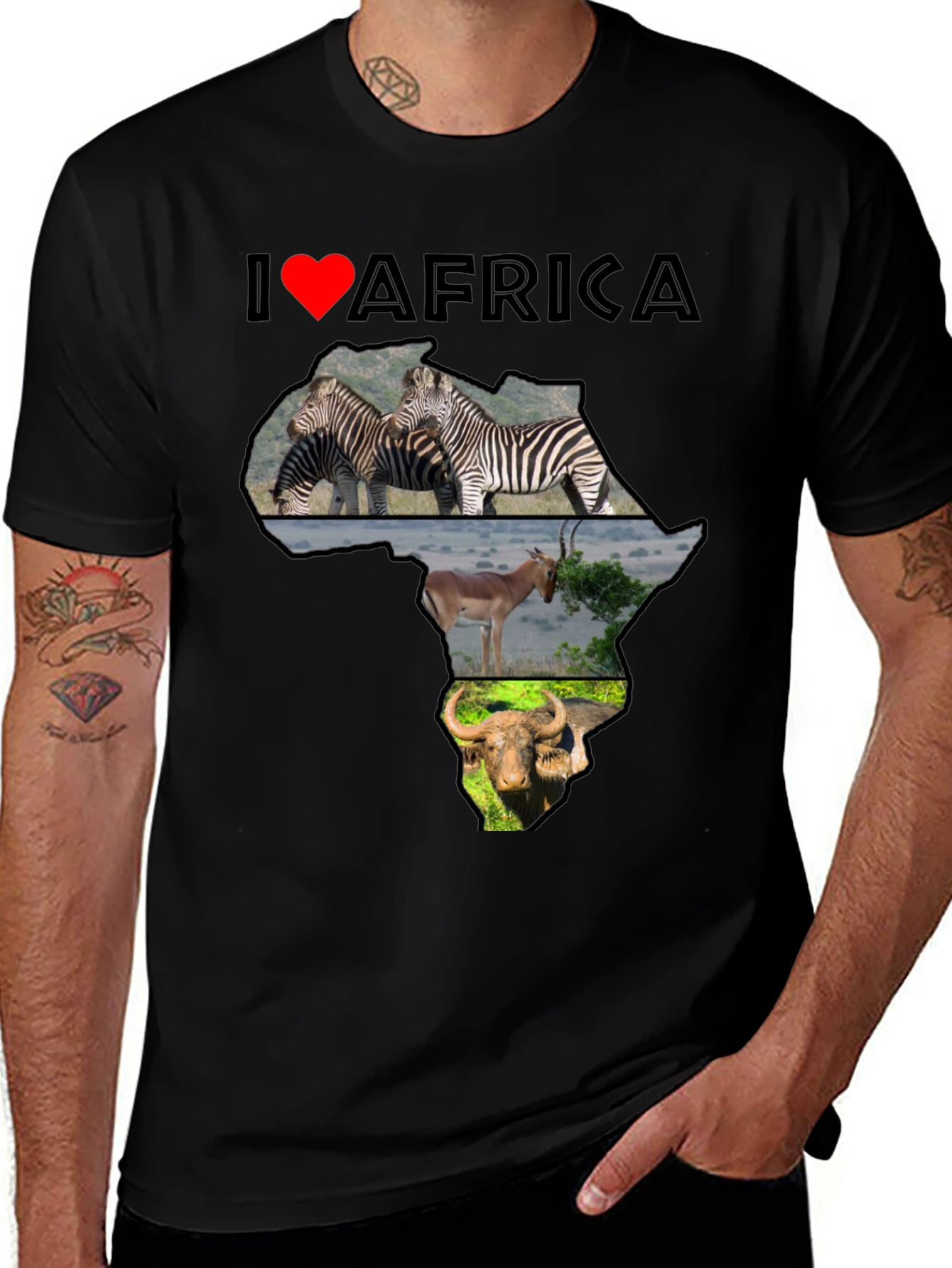 I Love Africa Graphic T-Shirt - Wildlife Design