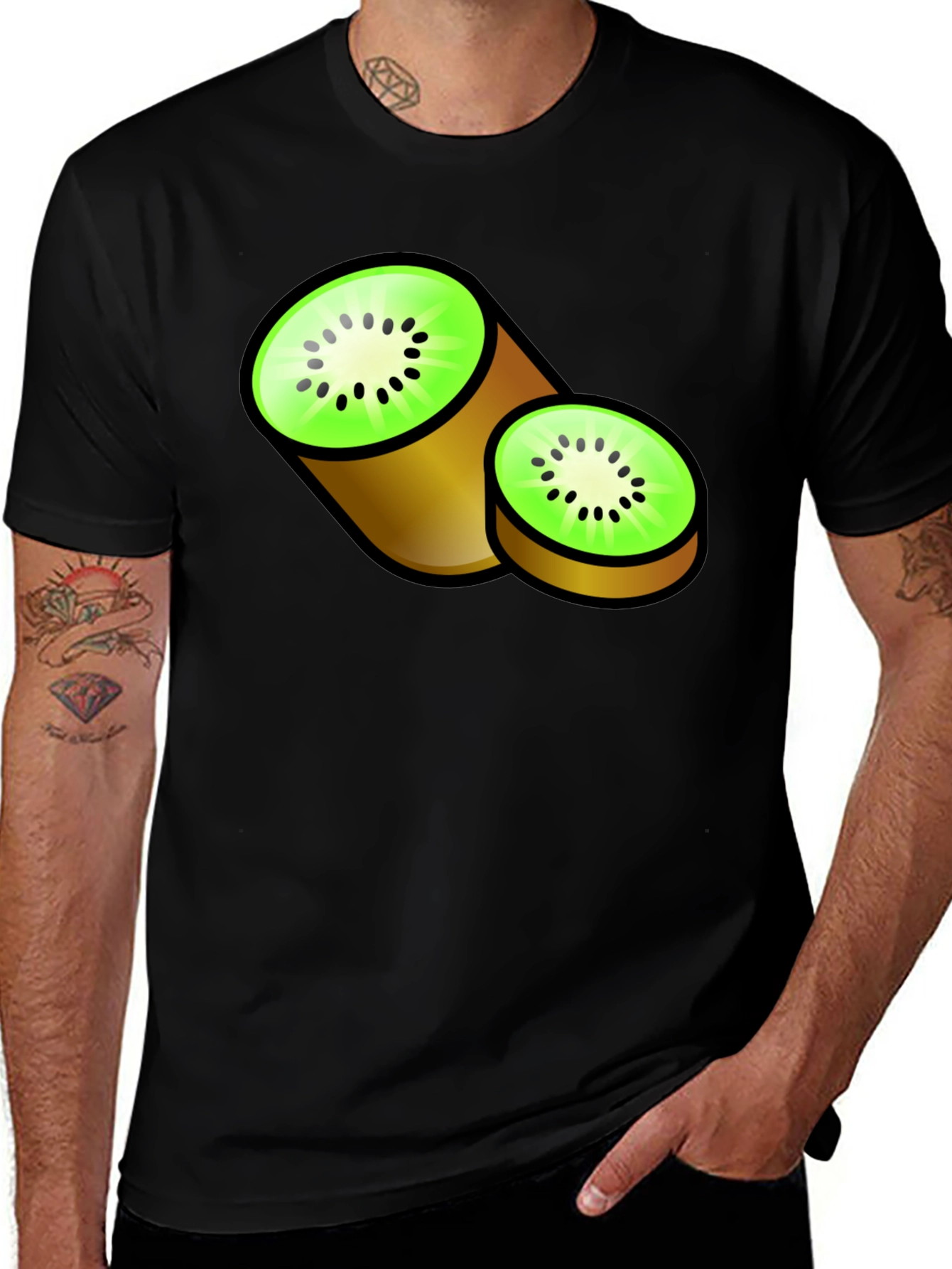 Variant 14 of Kiwi Fruit Graphic Black T-Shirt