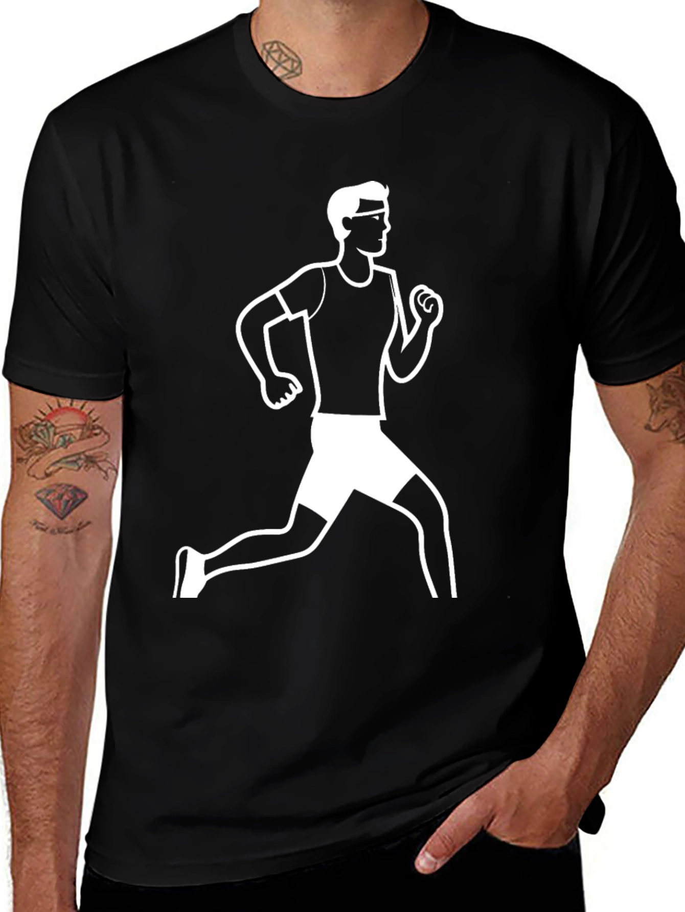 Variant 6 of Men's Black T-Shirt with Runner Graphic