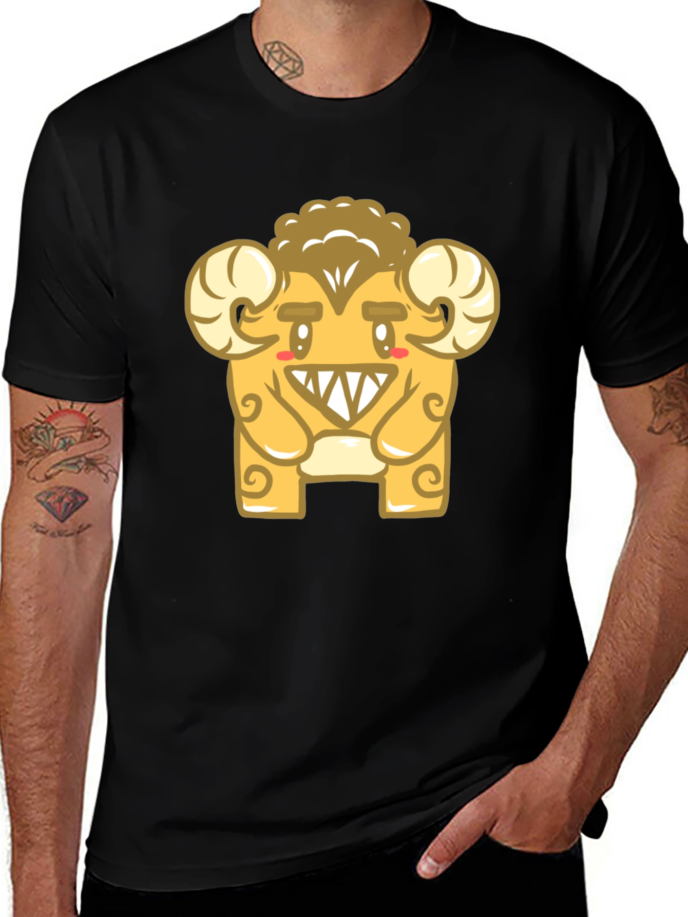 Black Monster Ram Graphic Tee - Black Cotton Blend main image