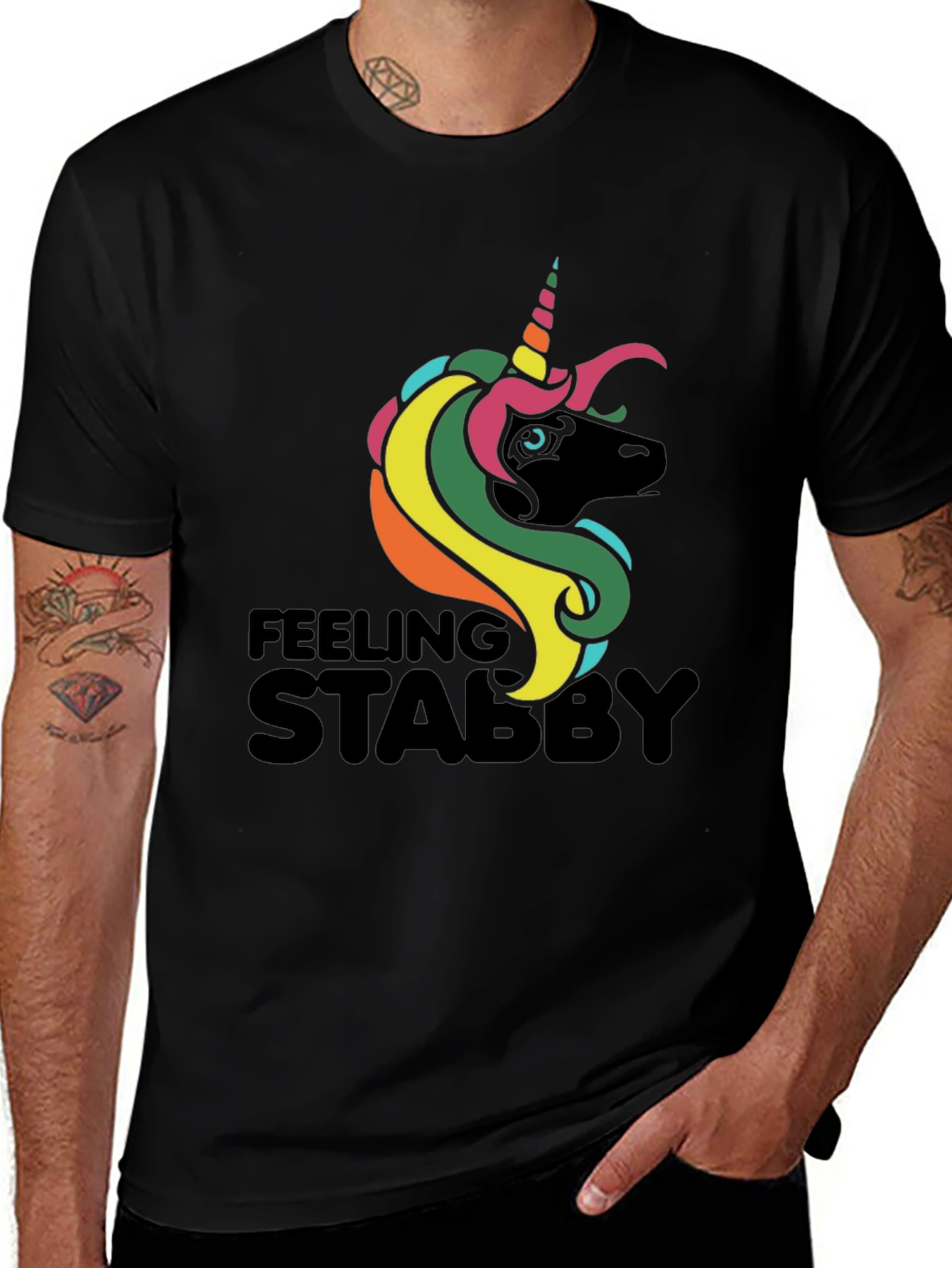 Variant 16 of Feeling Stabby Unicorn Graphic Tee - Black