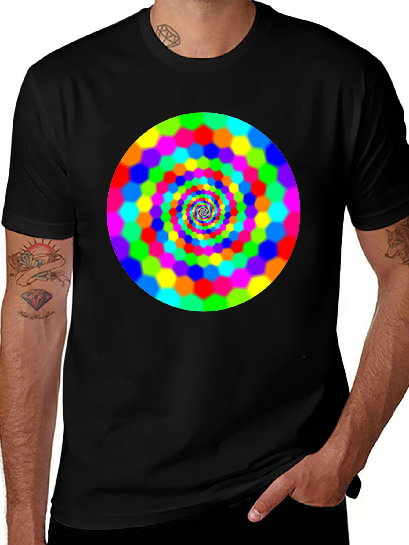 Variant 25 of Psychedelic Hexagon Spiral Graphic Tee