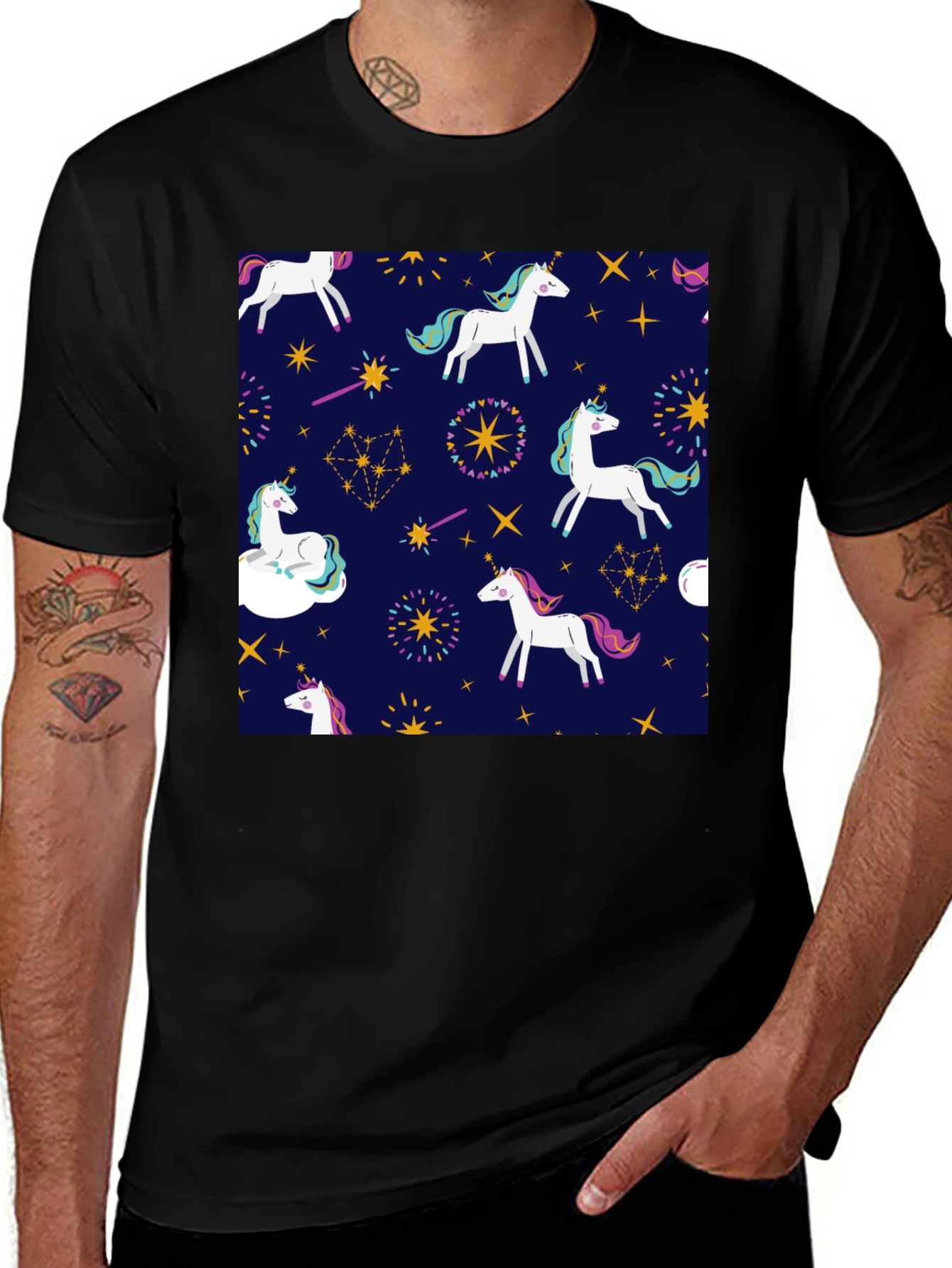 Variant 15 of Unicorn Pattern Black T-Shirt
