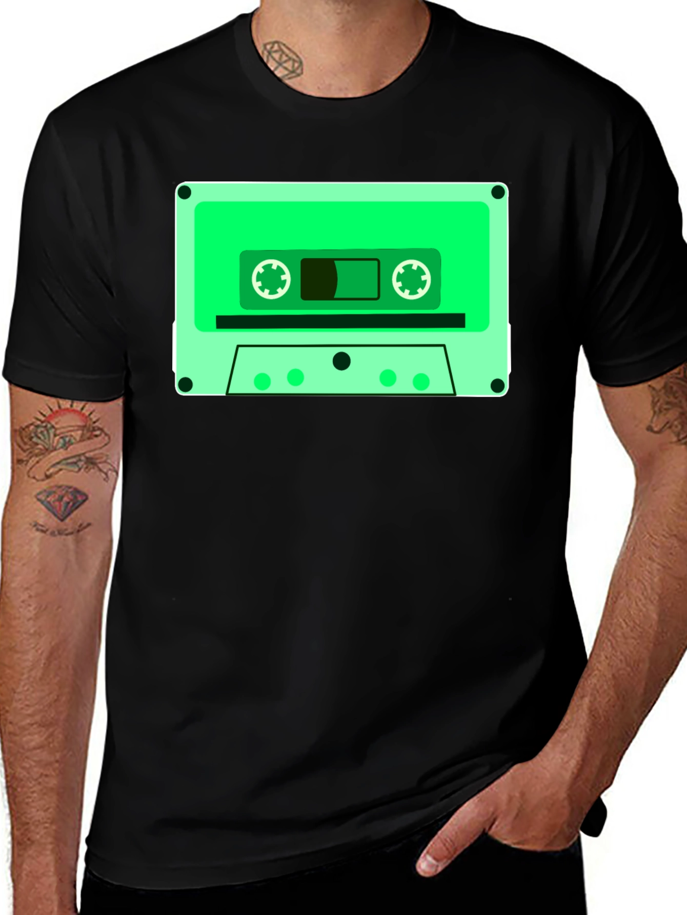 Variant 23 of Retro Cassette Tape Graphic Tee - Black Cotton Blend