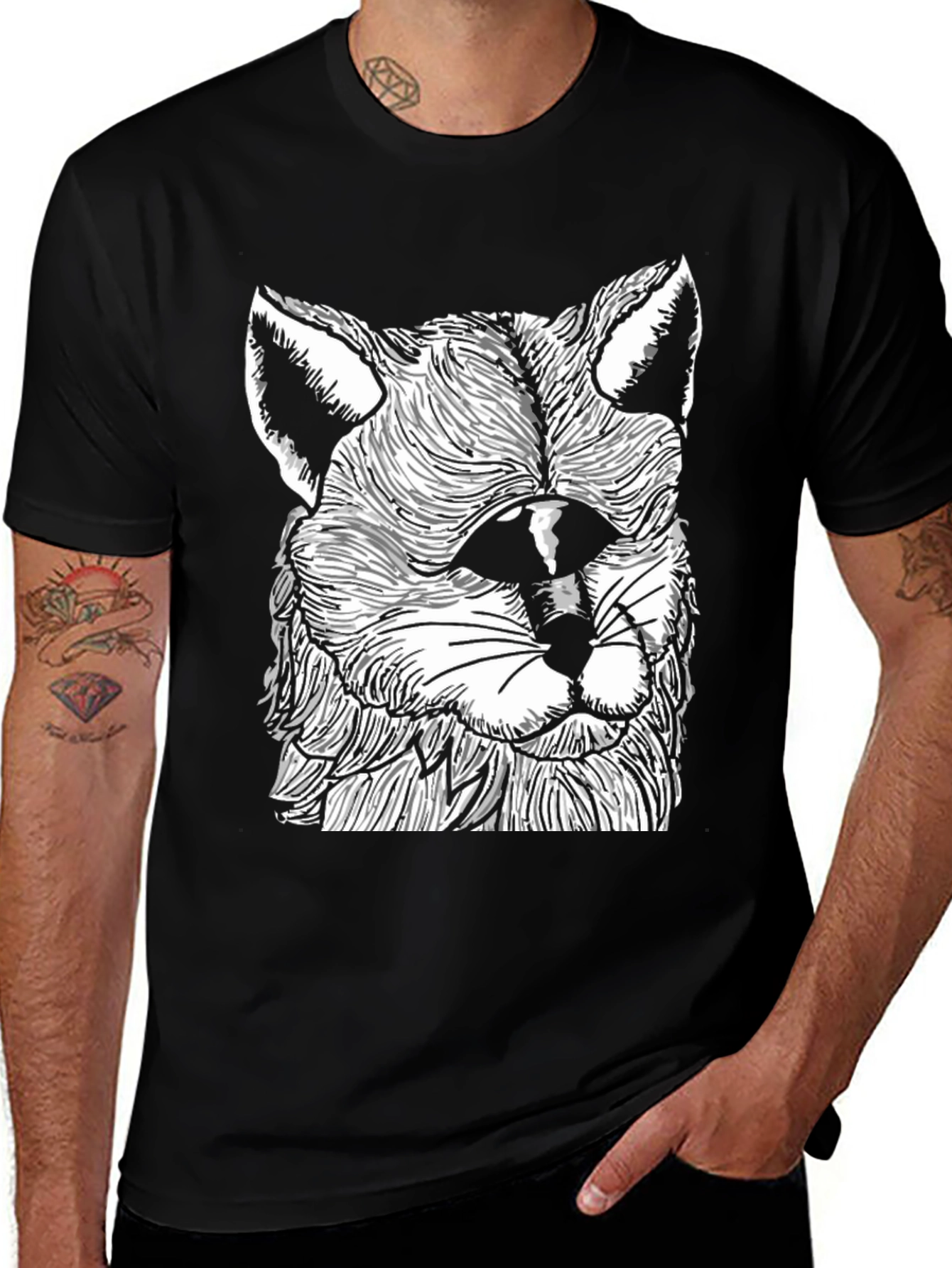 Variant 9 of Men's Black Graphic Tee - Cat Design