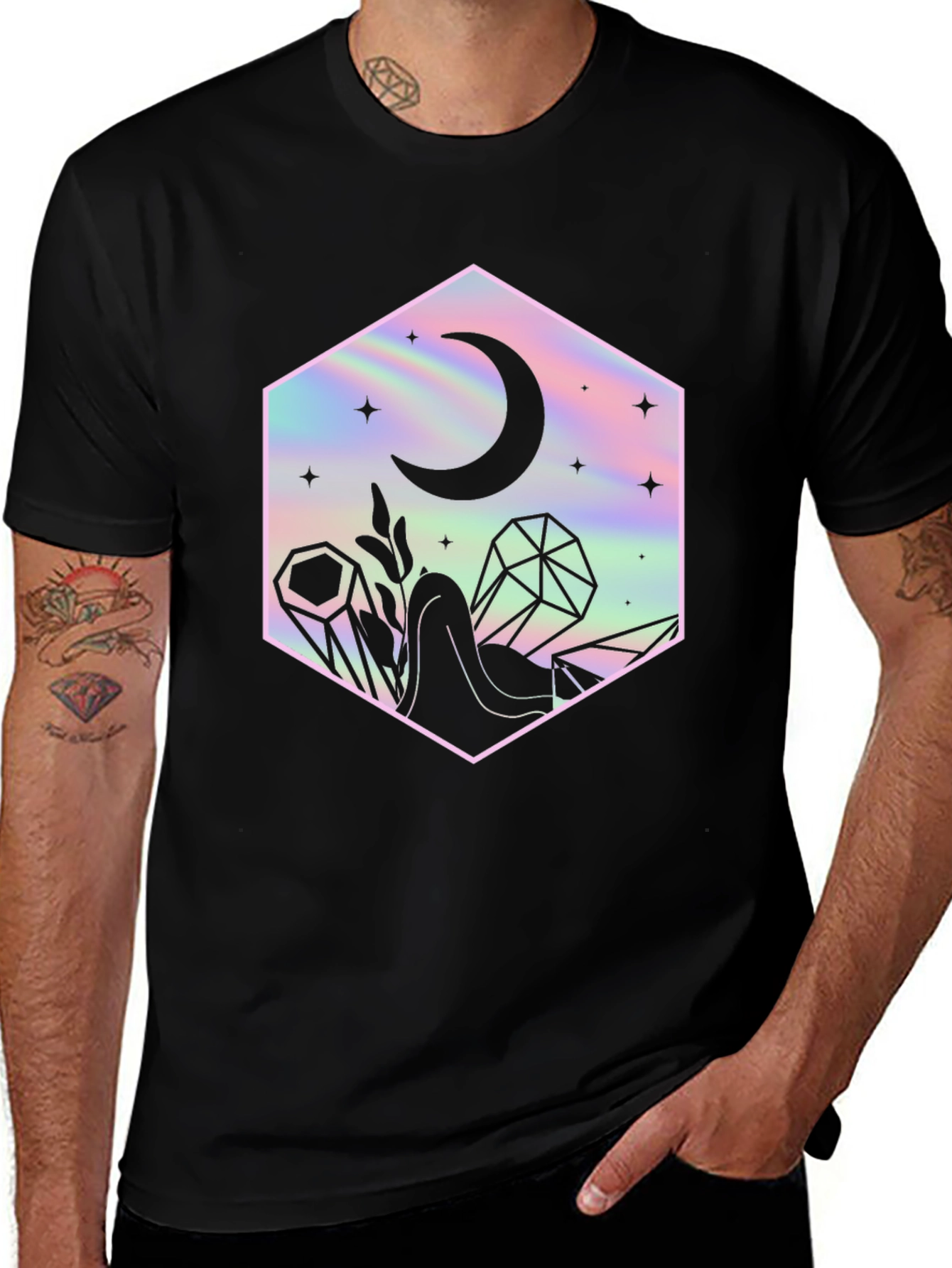 Variant 20 of Mystic Moon Black T-Shirt - Holographic Design