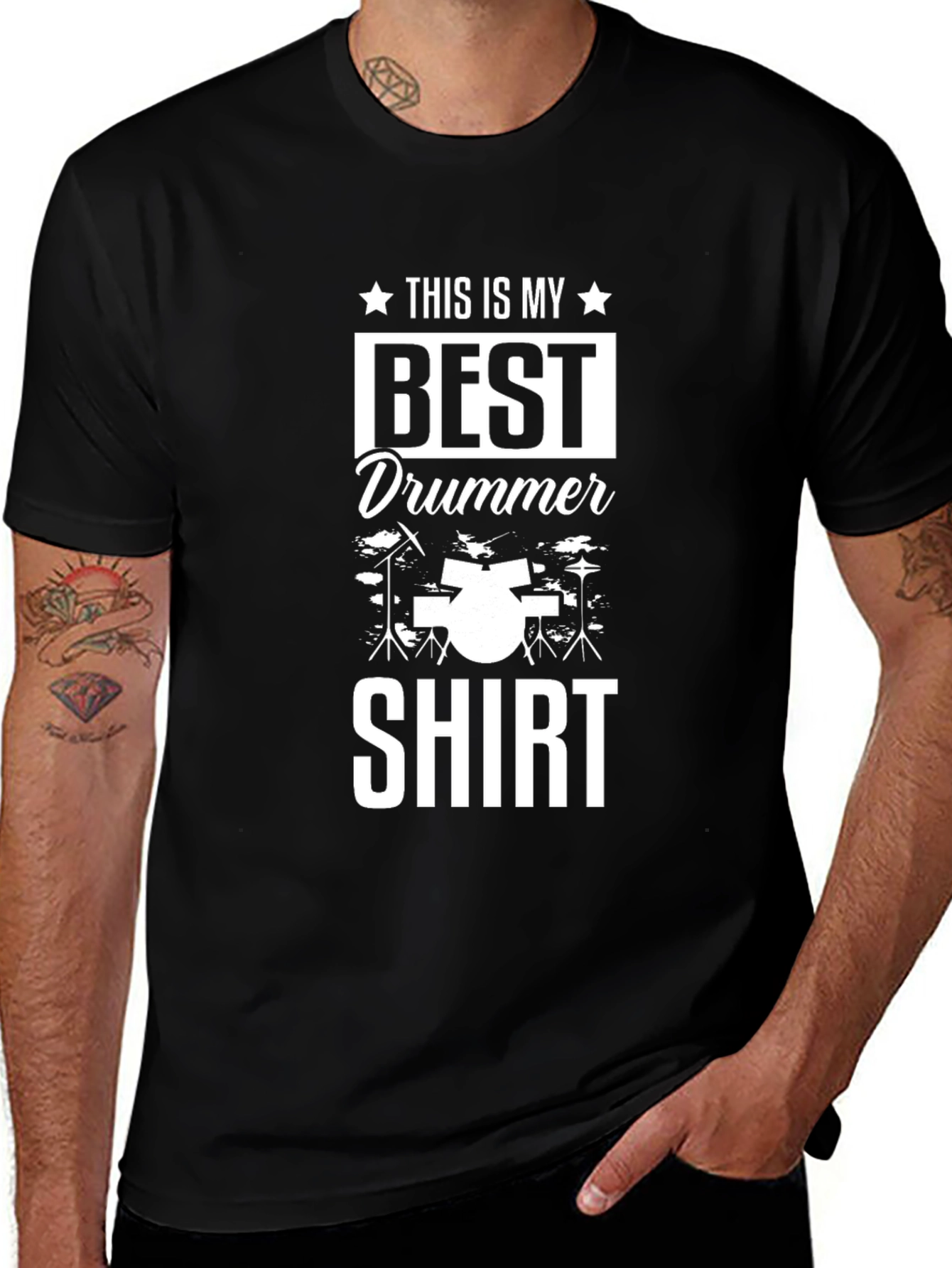 Variant 26 of Best Drummer Shirt - Black Cotton Tee