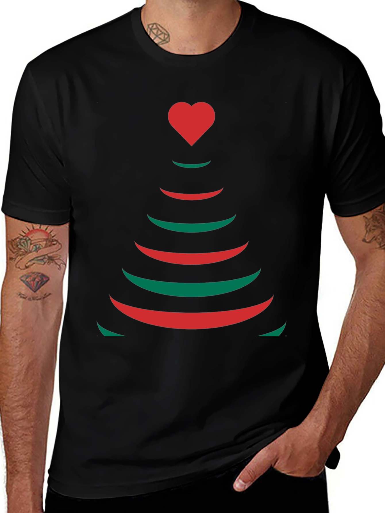 Festive Heart Tree Graphic Tee - Holiday Cheer