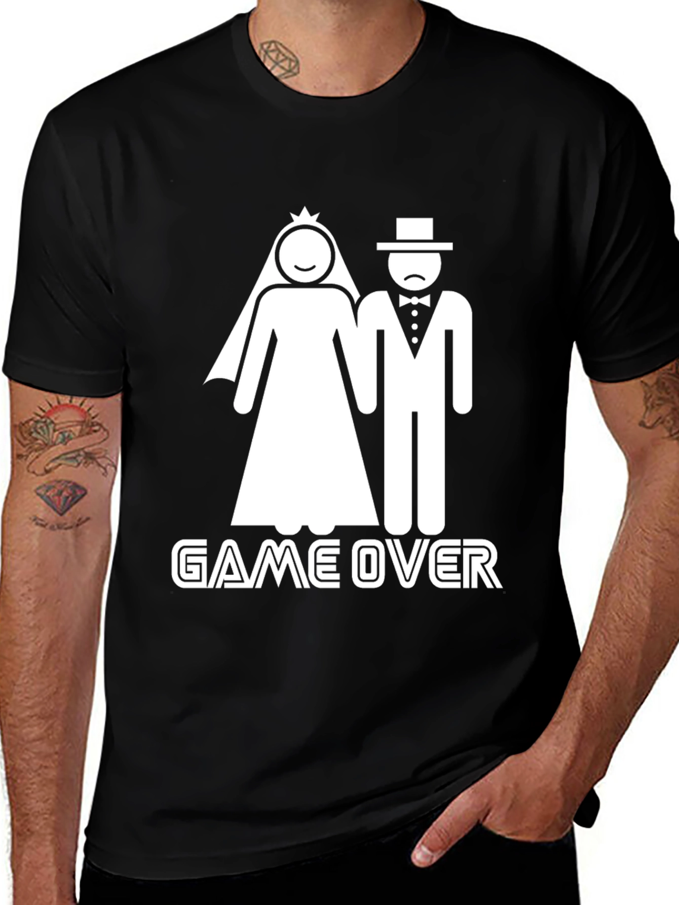 Variant 16 of Game Over Wedding Humor Graphic Tee - Black