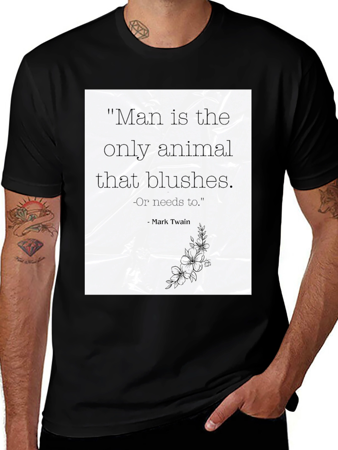 Mark Twain Quote T-Shirt - "Man is the only animal that blushes"