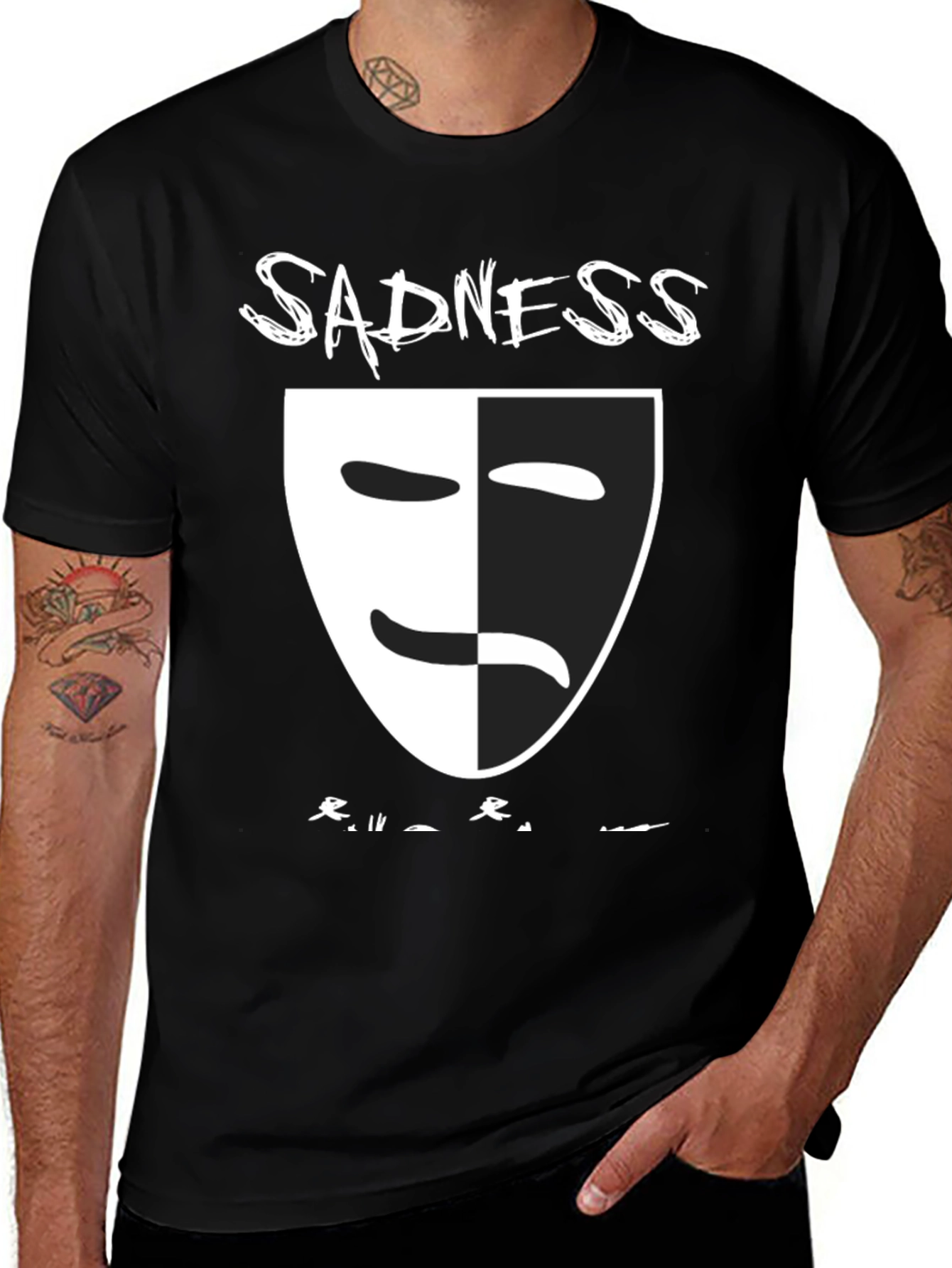 Variant 10 of Sadness Black T-Shirt - Drama Mask Design