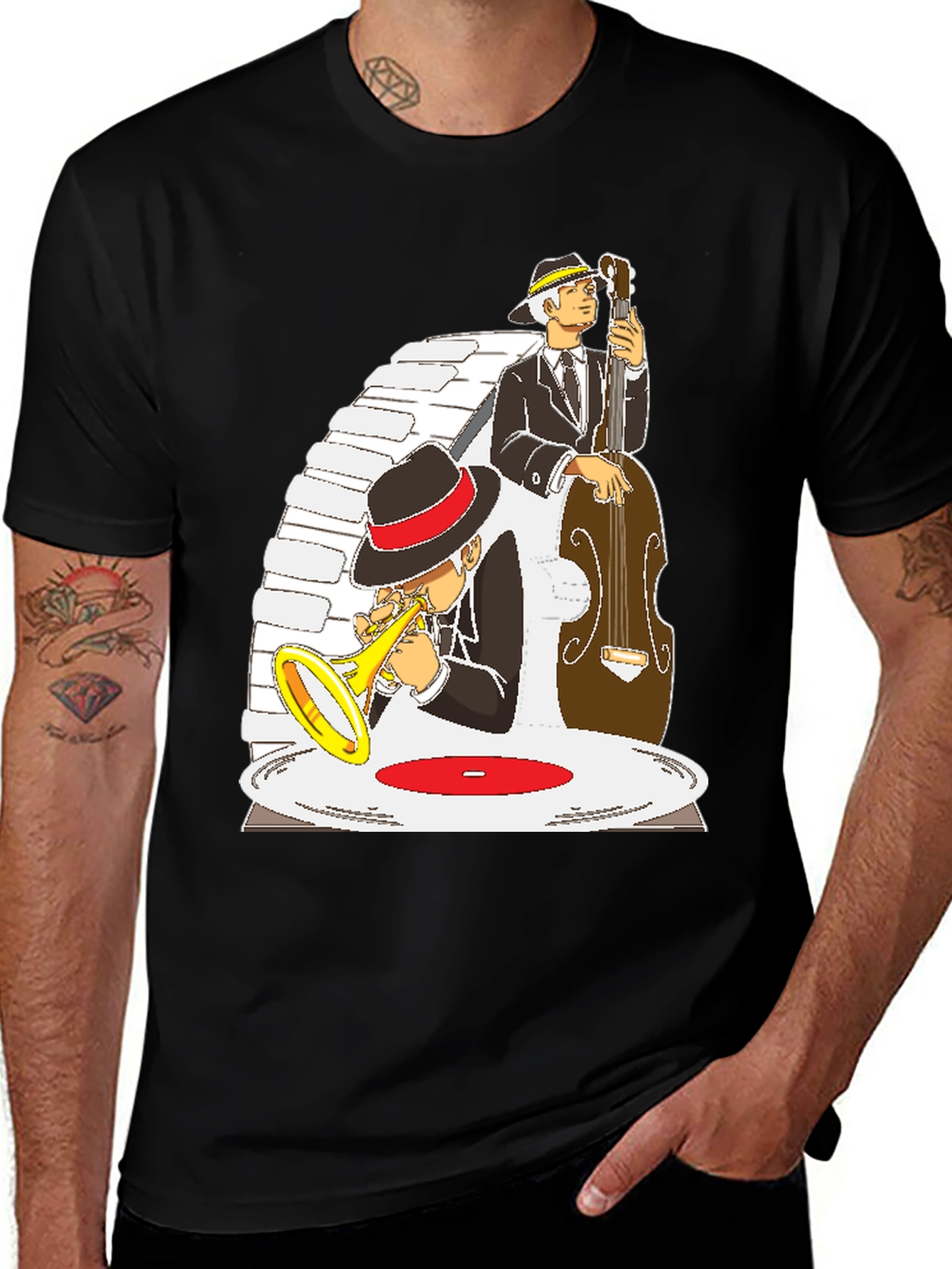 Variant 19 of Cool Jazz Musicians Graphic Tee - Black Cotton Shirt