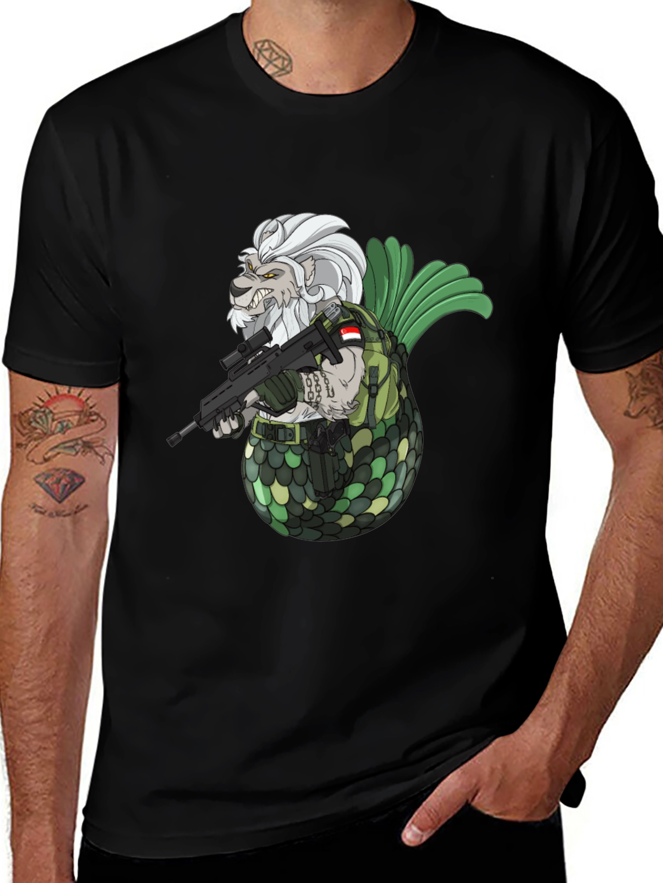 Merlion Soldier Graphic T-Shirt - Black