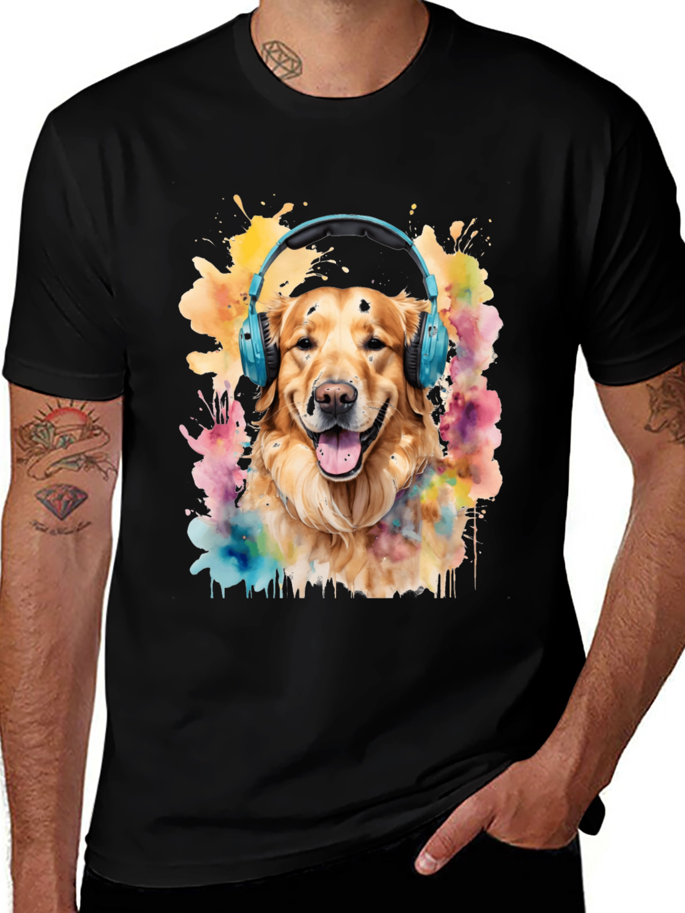 Variant 29 of Dog with Headphones Graphic Tee - Trendy Men's T-Shirt