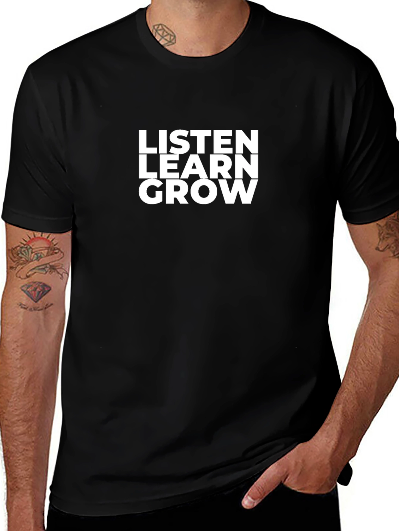 Variant 30 of Listen Learn Grow Black Graphic Tee