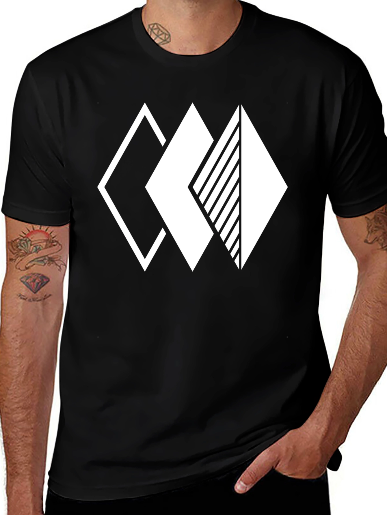 Variant 20 of Geometric Diamond Graphic Tee - Stylish Men's Black T-Shirt