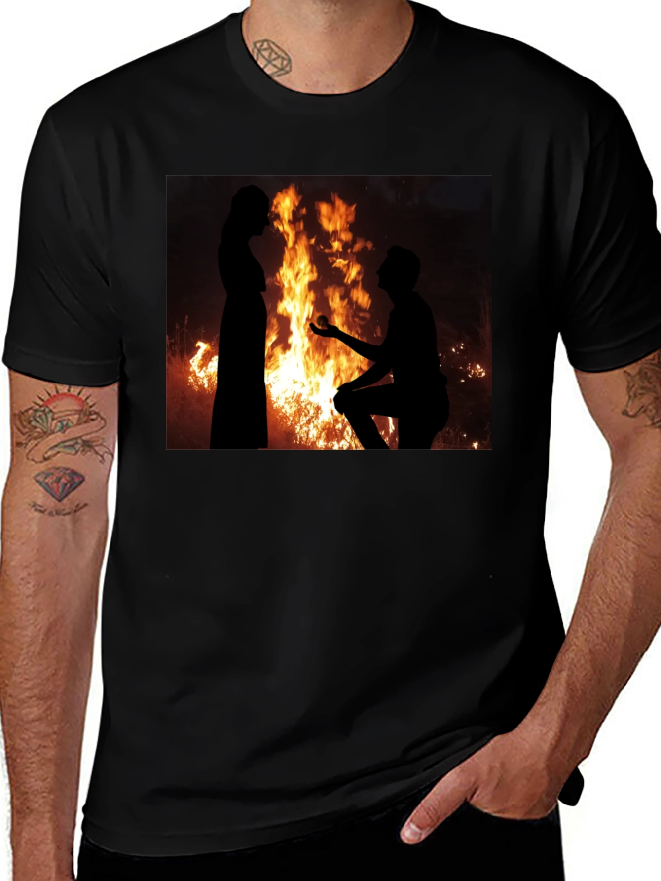 Variant 12 of Romantic Proposal Fire Silhouette T-Shirt