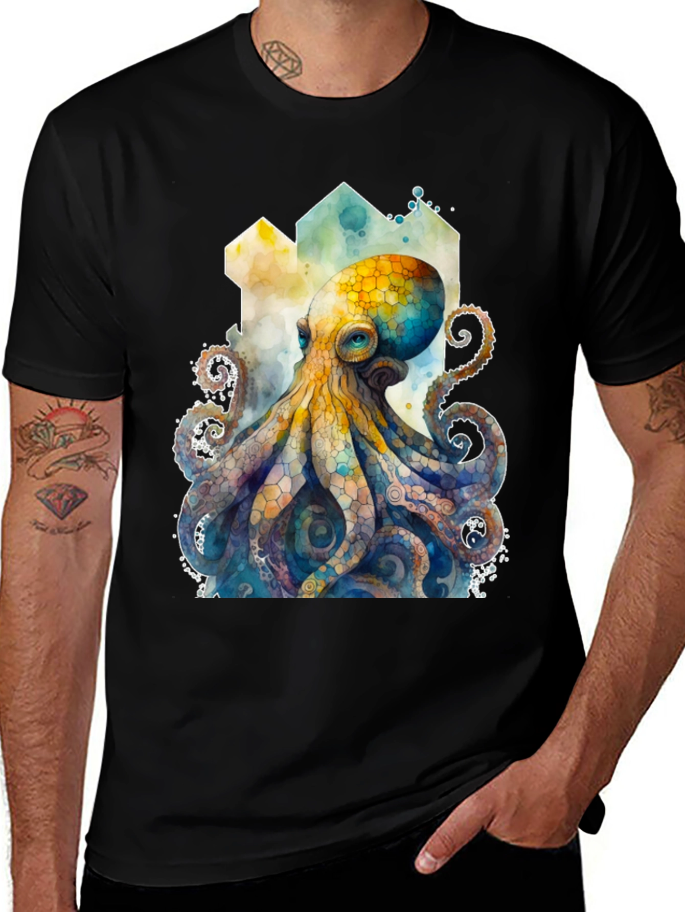 Variant 7 of Watercolor Octopus Graphic Tee - Unique Ocean Lover Shirt