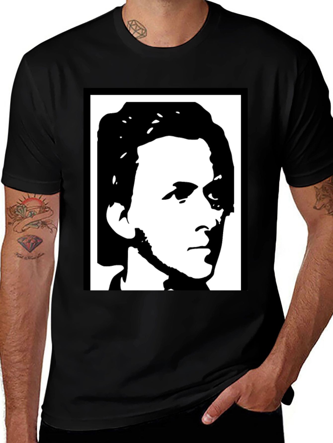 Variant 21 of Black T-Shirt with Abstract Face Design