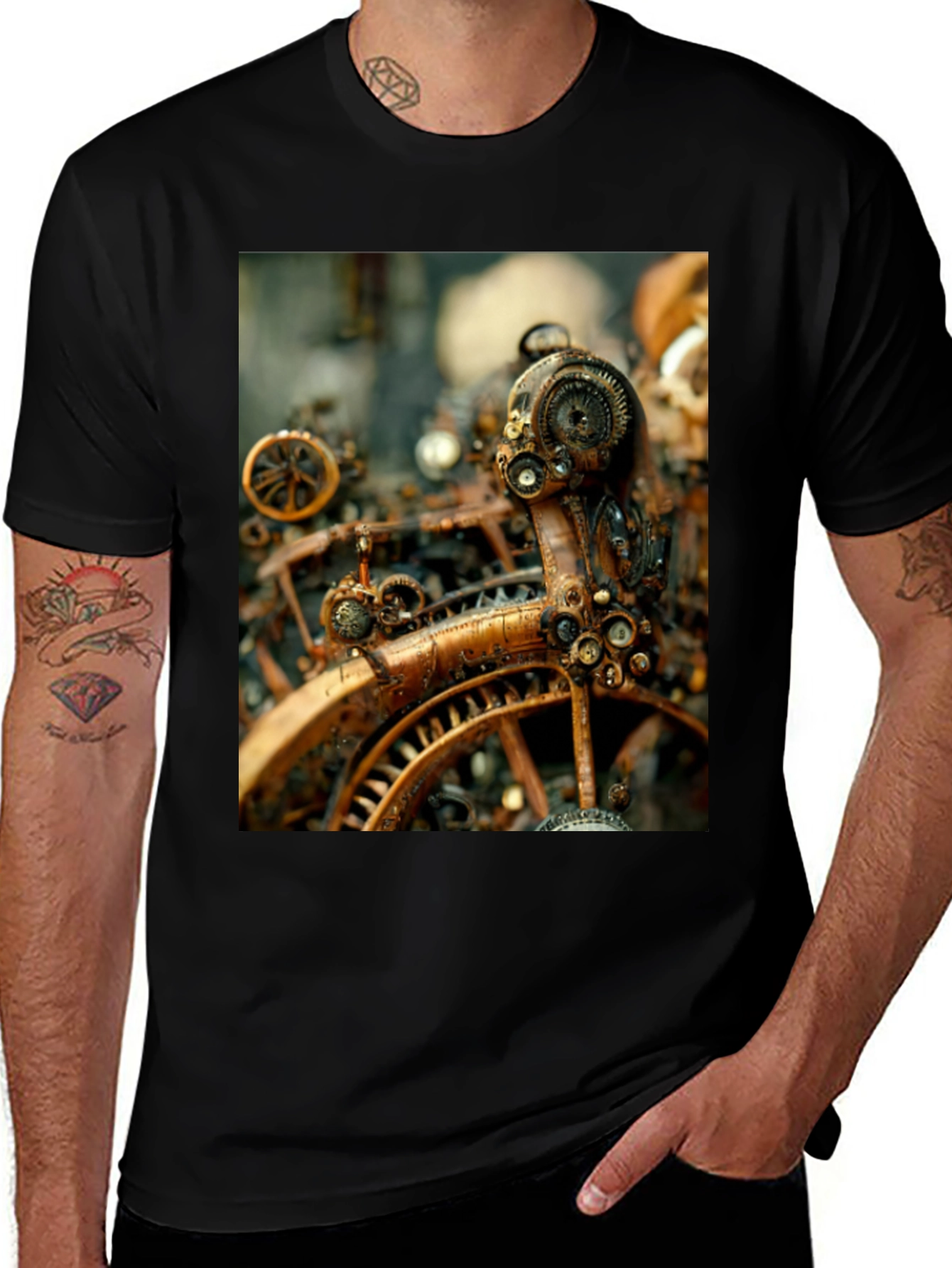 Variant 28 of Steampunk Gears Graphic T-Shirt - Cogwheel Design