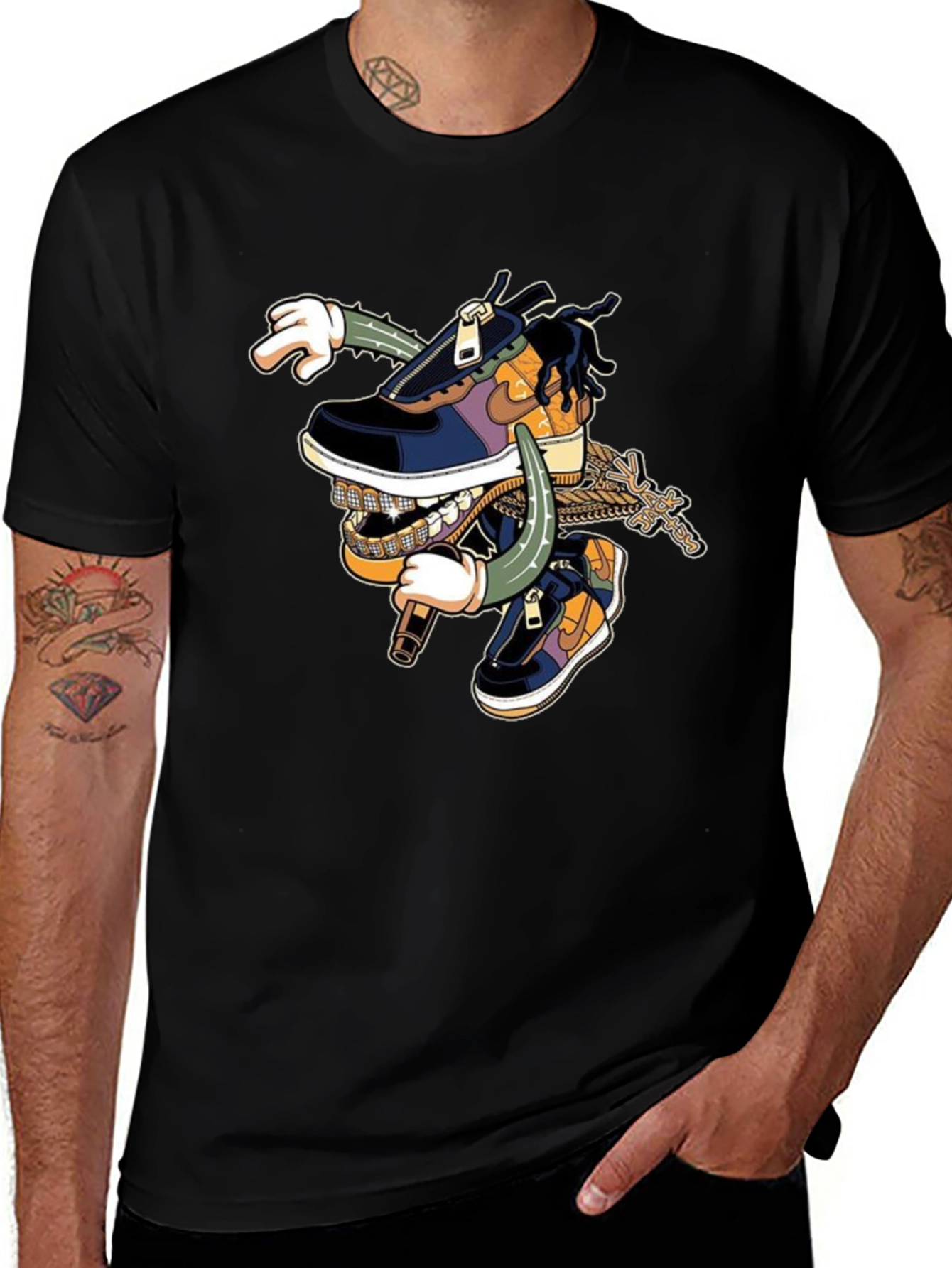 Variant 9 of Black T-Shirt with Cartoon Shoe Design