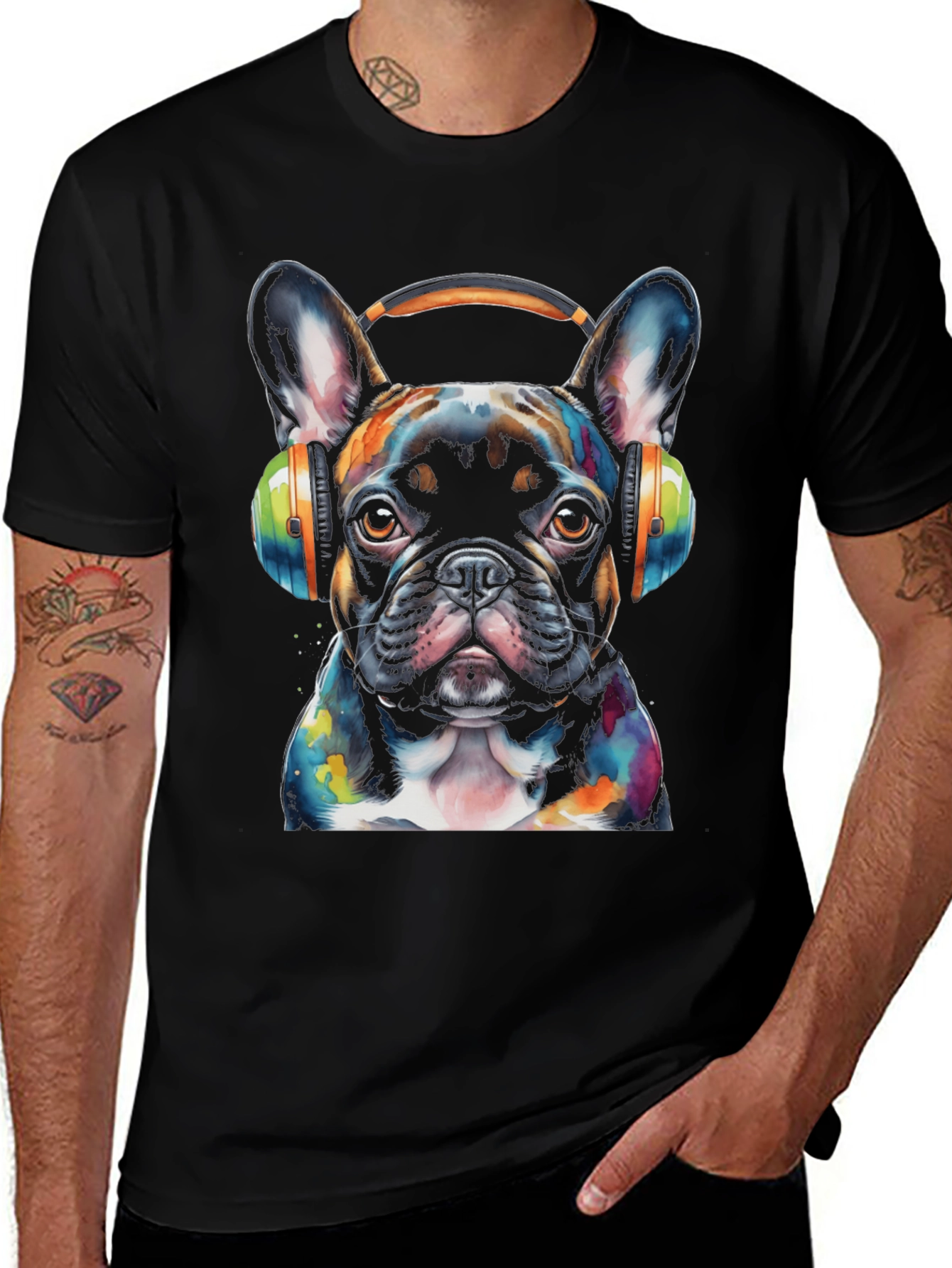 Variant 20 of Dog with Headphones T-Shirt - Artistic Puppy Design