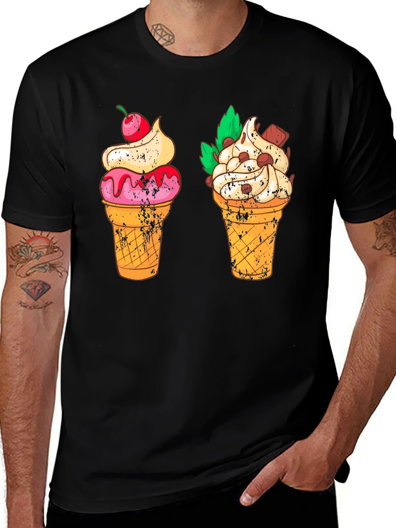 Variant 25 of Ice Cream Cone Graphic Tee - Black T-Shirt